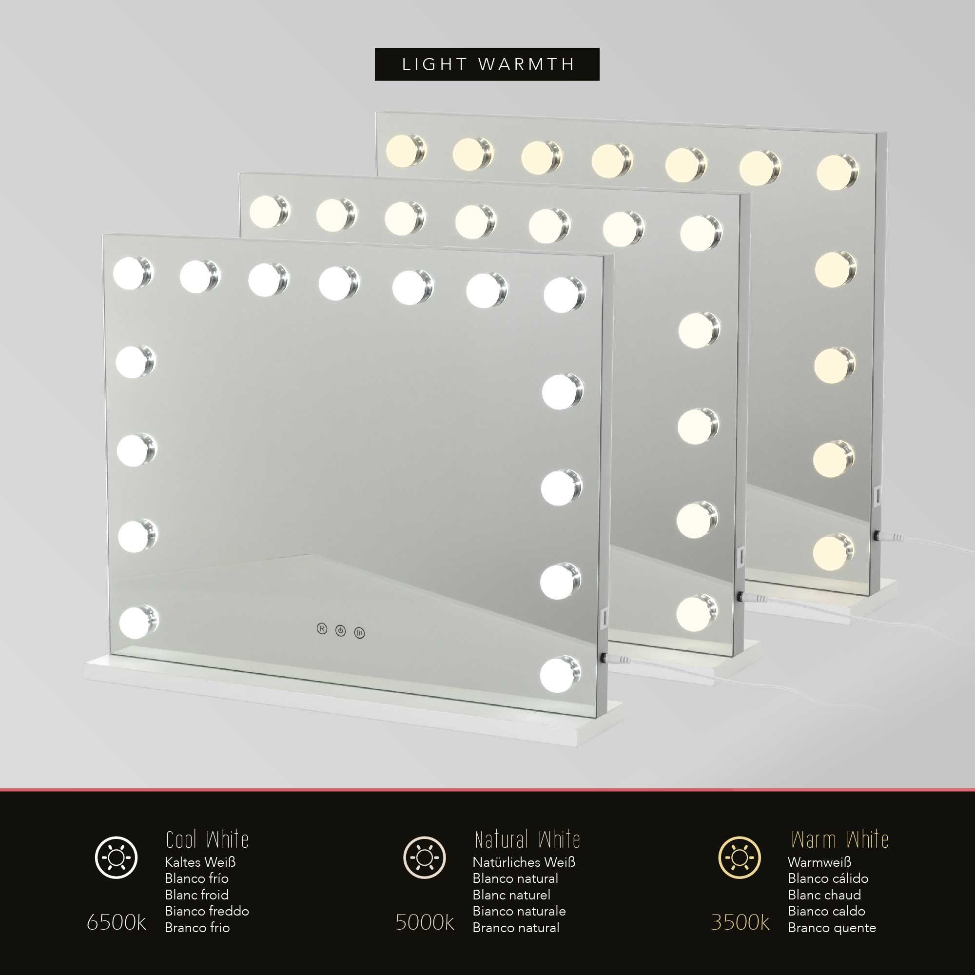 Schminkspiegel Bulb STAND mit 15 dimmbaren LED-Lampen Weiß Schminkspiegel Bulb STAND mit 15 dimmbaren LED-Lampen Weiß