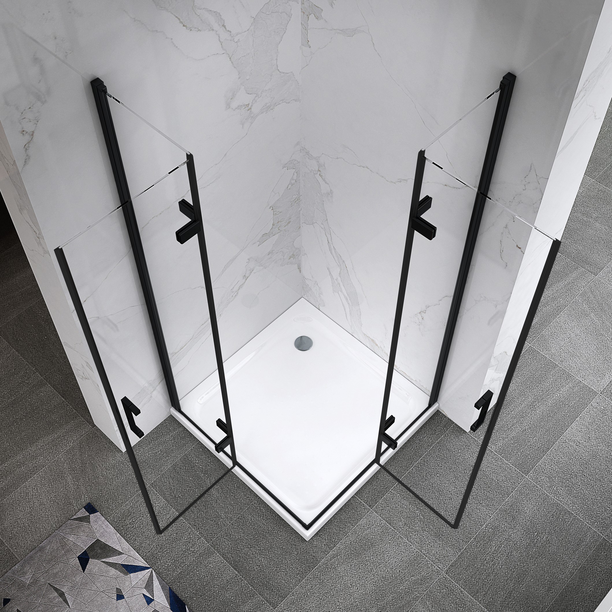 Eckeinstieg Matilde BLACK mit Falttüren aus ESG Sicherheitsglas