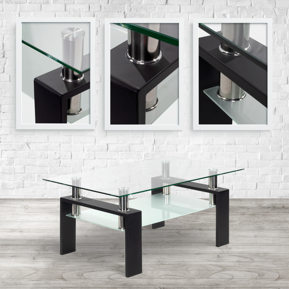 Couchtisch PORTER aus Glas/Metall mit schwarzem Holz