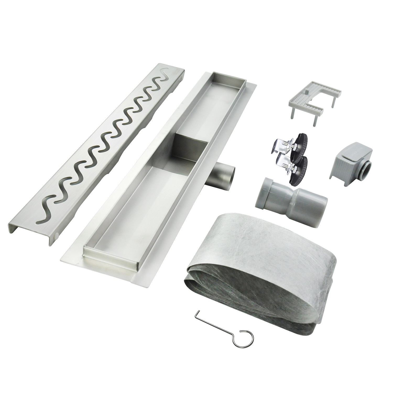 Duschrinne R6 aus Edelstahl für flache Installation mit Wellenmuster Duschrinne R6 aus Edelstahl für flache Installation mit Wellenmuster