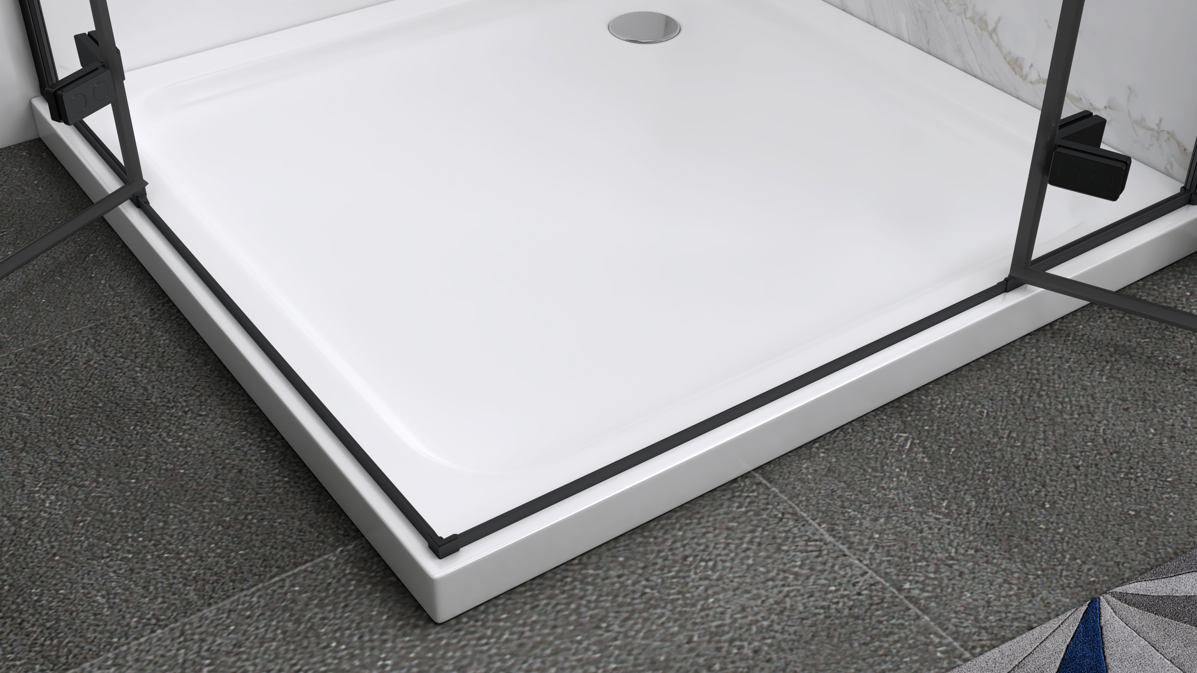 Eckeinstieg Jayla mit Drehtüren und schwarzen Profilen aus ESG Sicherheitsglas 190 cm-90x90 cm