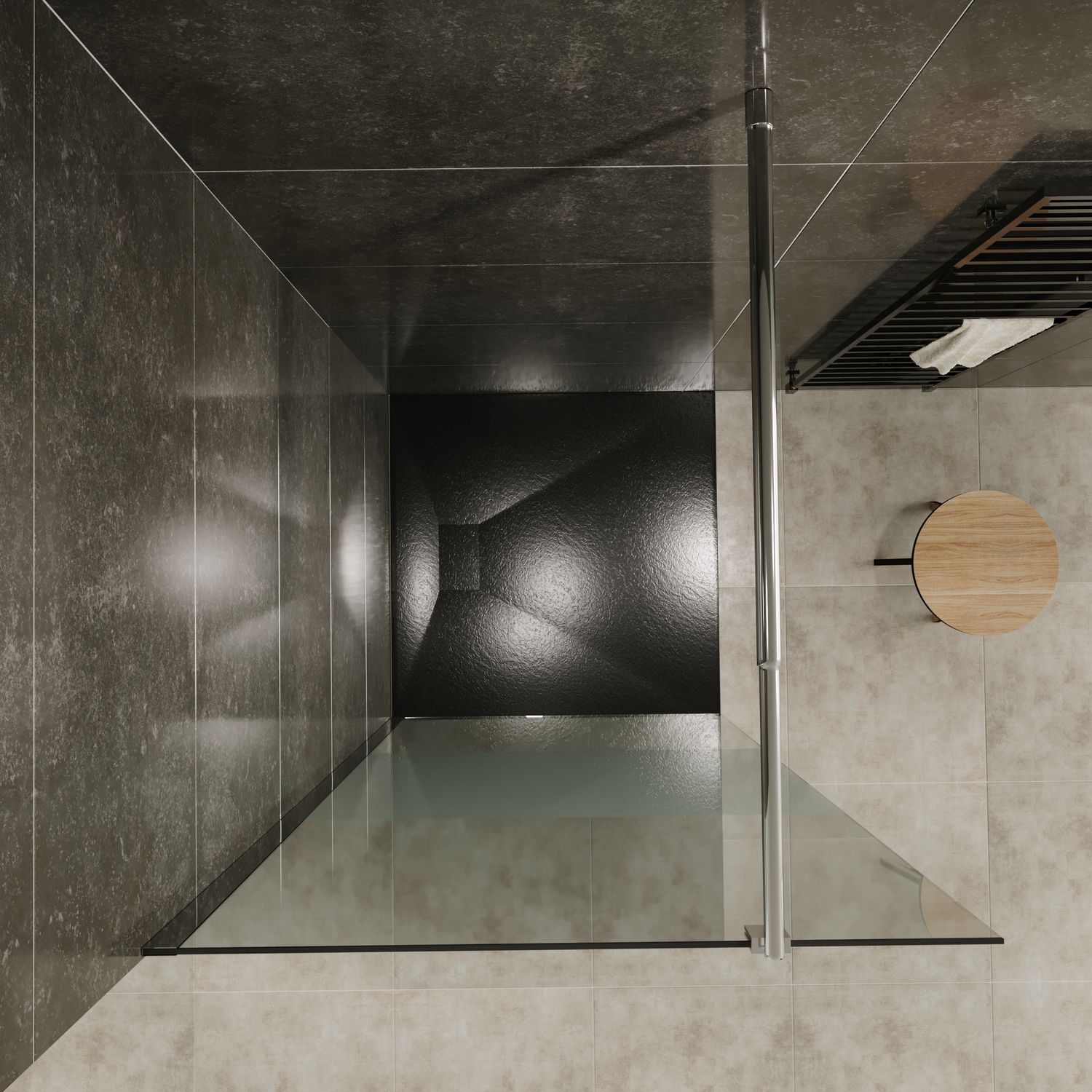 Walk In Dusche FIONA aus 10 mm starkem teilsatiniertem ESG Sicherheitsglas und Edelstahl Profil