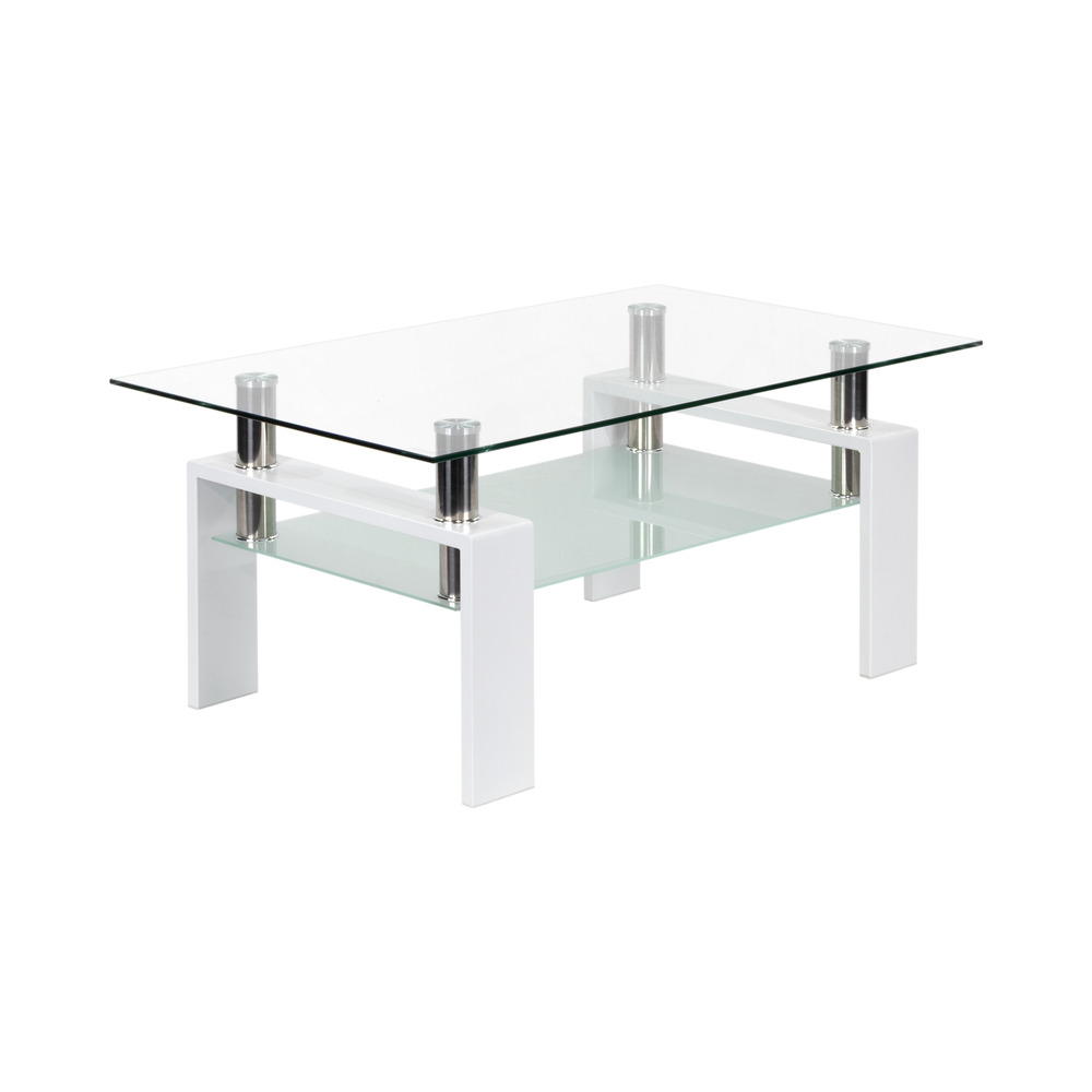 Couchtisch PORTER aus Glas/Metall mit weißem Holz Couchtisch PORTER aus Glas/Metall mit weißem Holz