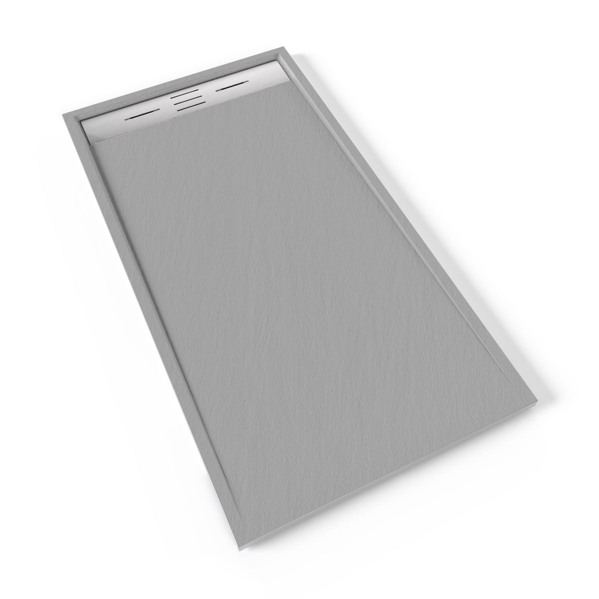 SMC Duschwanne Hiemal in Schieferoptik inkl. Ablaufgarnitur Grau mit Edelstahldeckel 90x160 cm
