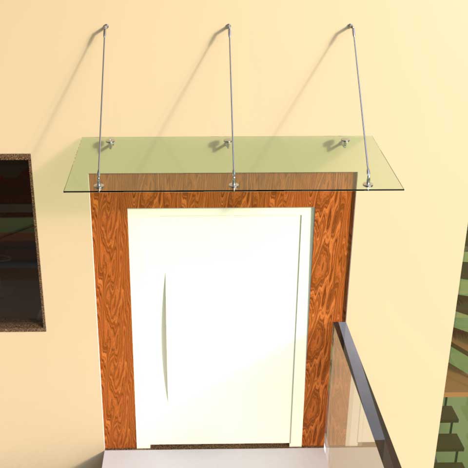 Glasvordach Edelstahl Türvordach Glas Halterung Haustür Klarglas VSG 200x100cm 3 Halterungen