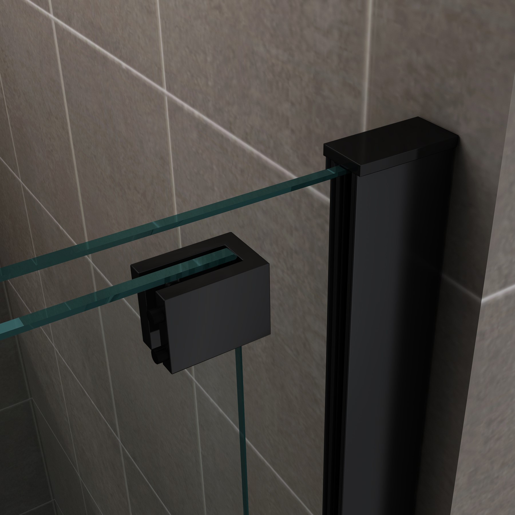 Walk In Duschwand NADINE mit Schiebetür in Schwarz aus 8mm ESG Klarglas Walk In Duschwand mit Schiebetür NADINE in Black Duschabtrennung aus 8mm ESG Nano - Links und Rechts montierbar 180x200 cm