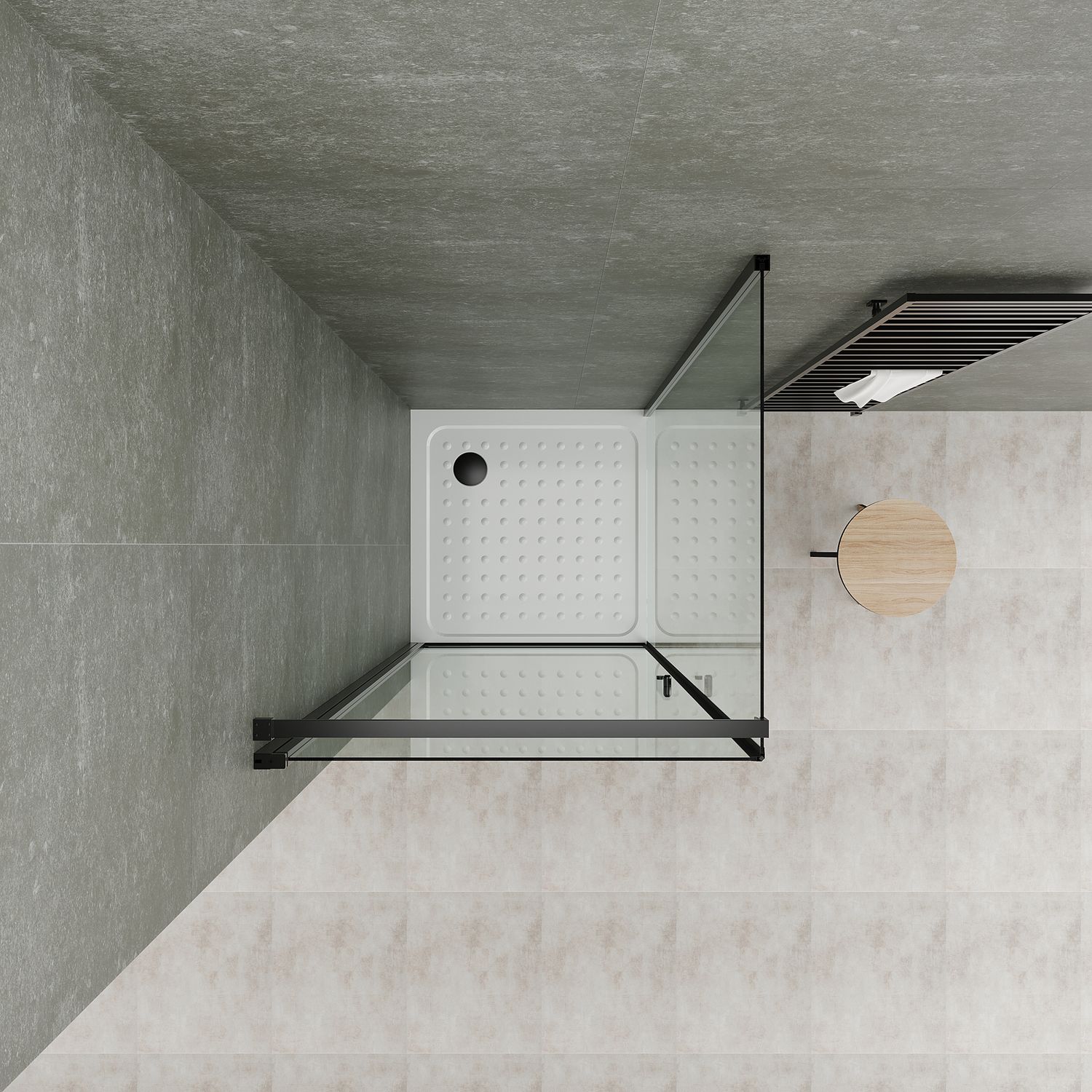 Fronteinstieg Hellen mit Klapptür und schwarzen Profilen aus ESG Sicherheitsglas Fronteinstieg Hellen mit Klapptür und schwarzen Profilen aus ESG Sicherheitsglas