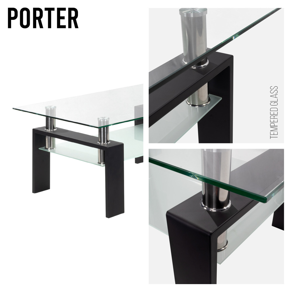 Couchtisch PORTER aus Glas/Metall mit schwarzem Holz