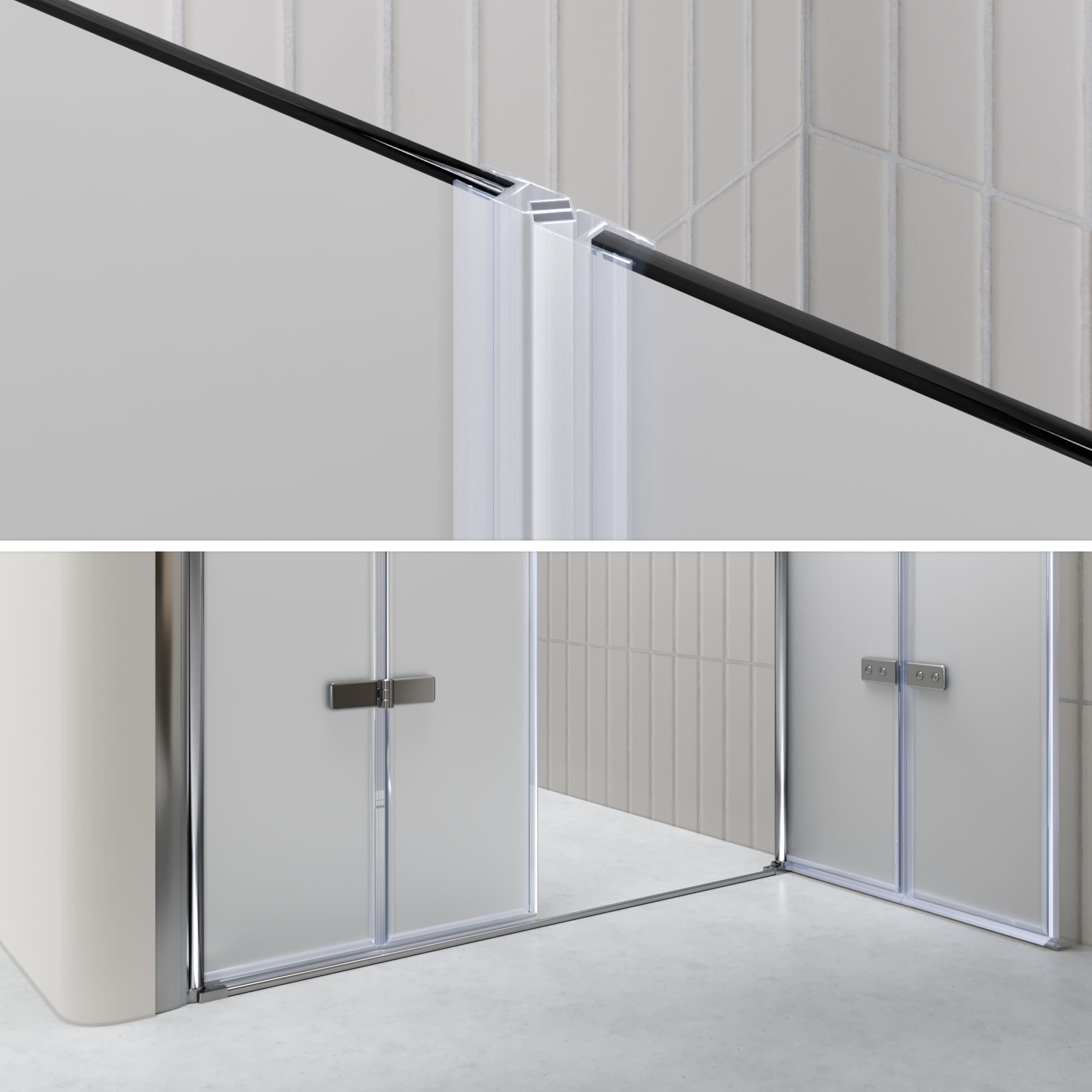 Duschtür Lena mit Falttüren aus satiniertem ESG Sicherheitsglas