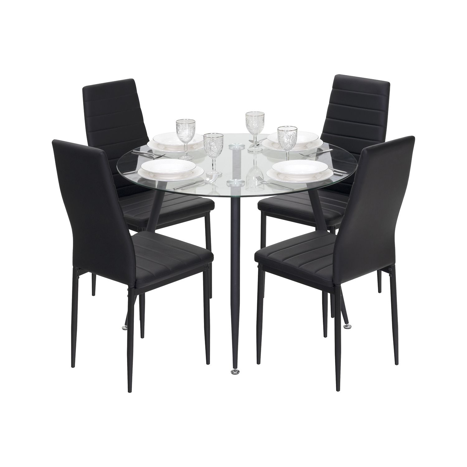 Esszimmer-Tisch CORIN | Tischplatte: Transparentes Glas | Beine: Schwarz Esszimmer-Tisch CORIN | Tischplatte: Glas in weißer Marmor Optik | Beine: Weiß 80 cm