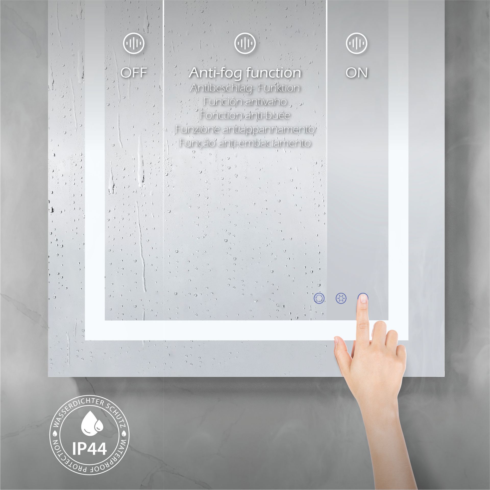 LED Badezimmer Spiegel Oblong mit dimmbarer Beleuchtung, Antibeschlag-Funktion und Farbwechsel