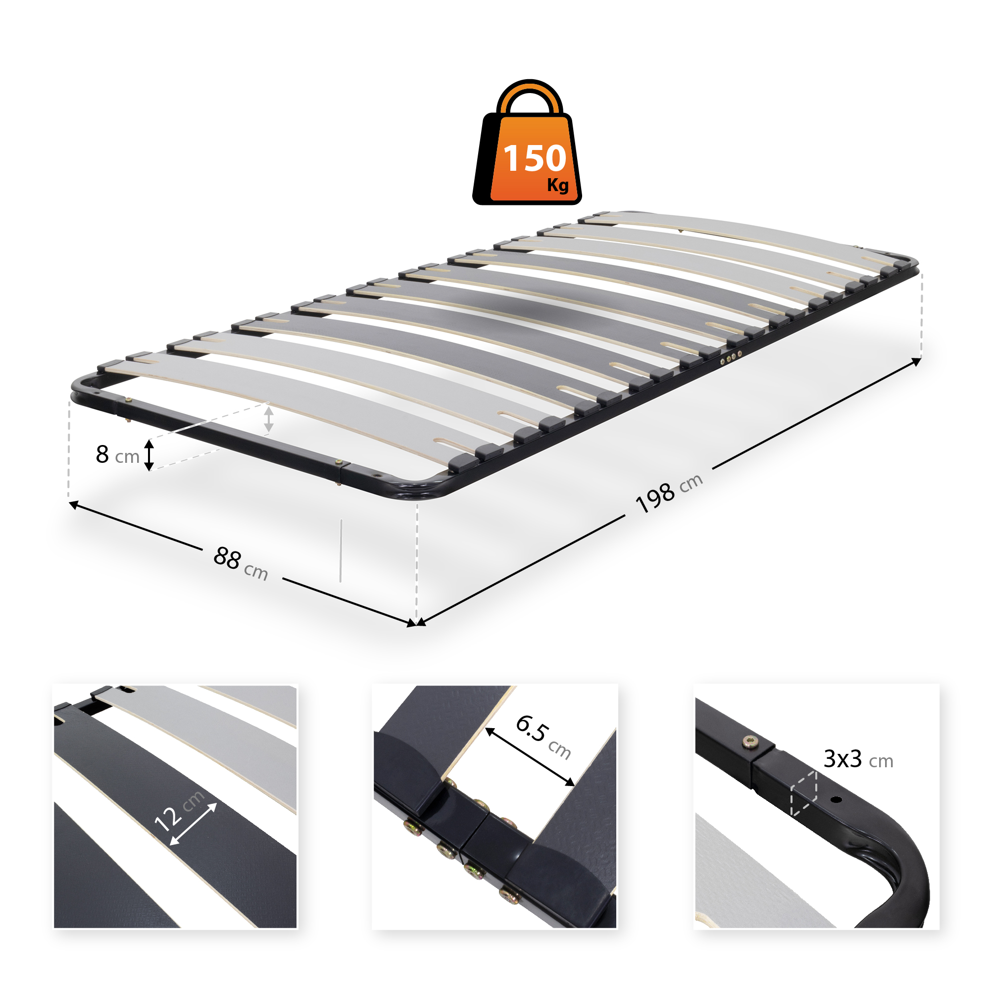 Lattenrost DECK mit stabilem Metallrahmen - für alle Matratzen geeignet 90 cm 200 cm