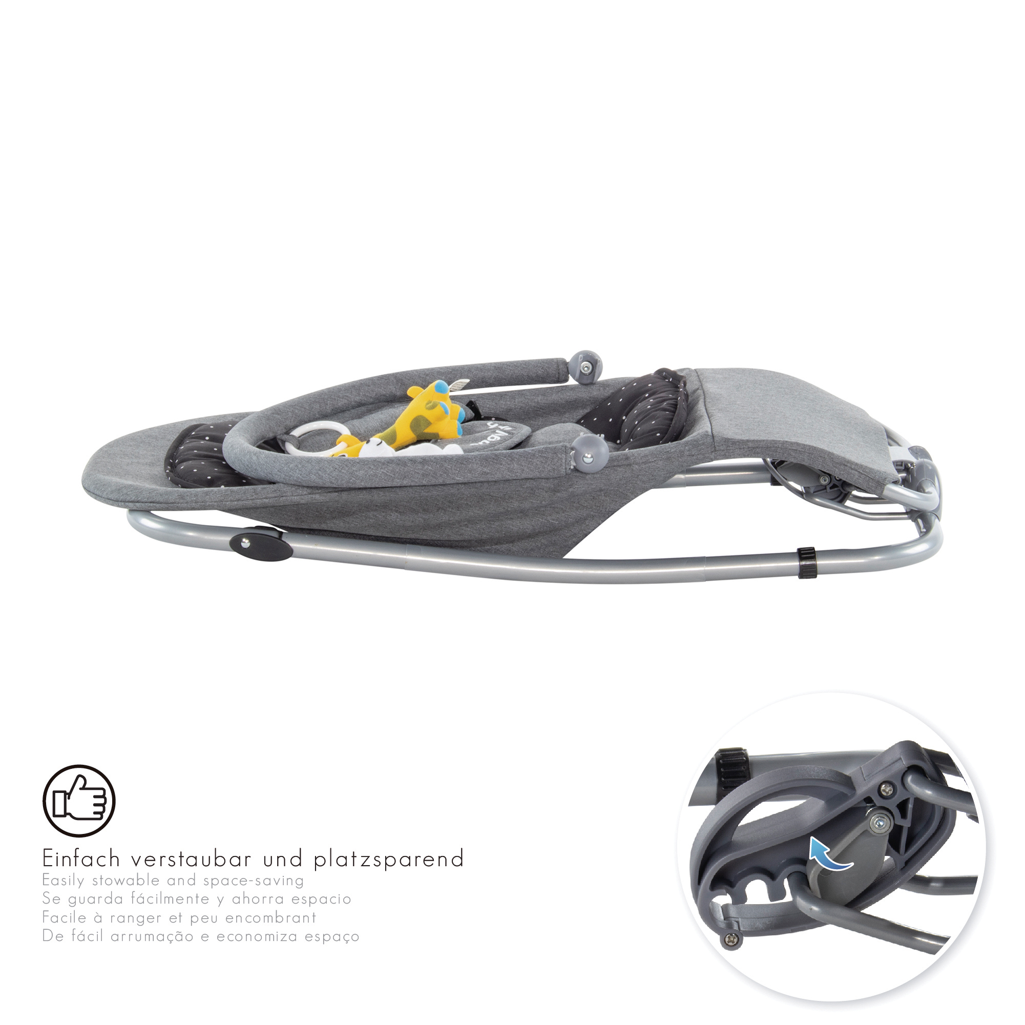 Babywippe VIENO mit abnehmbarem Bezug und Spielebogen Grau + Schwarz weiße Punkte Babywippe VIENO mit abnehmbarem Bezug und Spielebogen Grau + Schwarz weiße Punkte