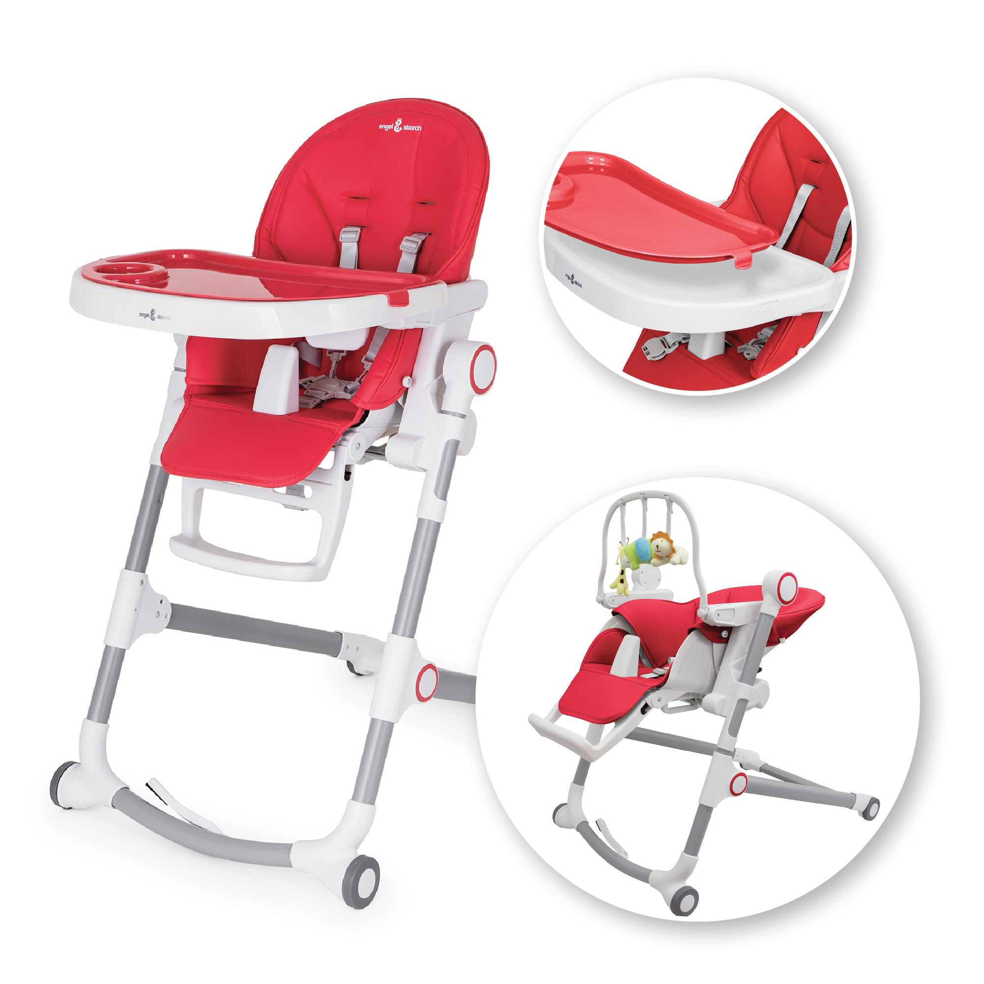 Kinderhochstuhl HUGO Babystuhl Verstellbar Klappbar Rot