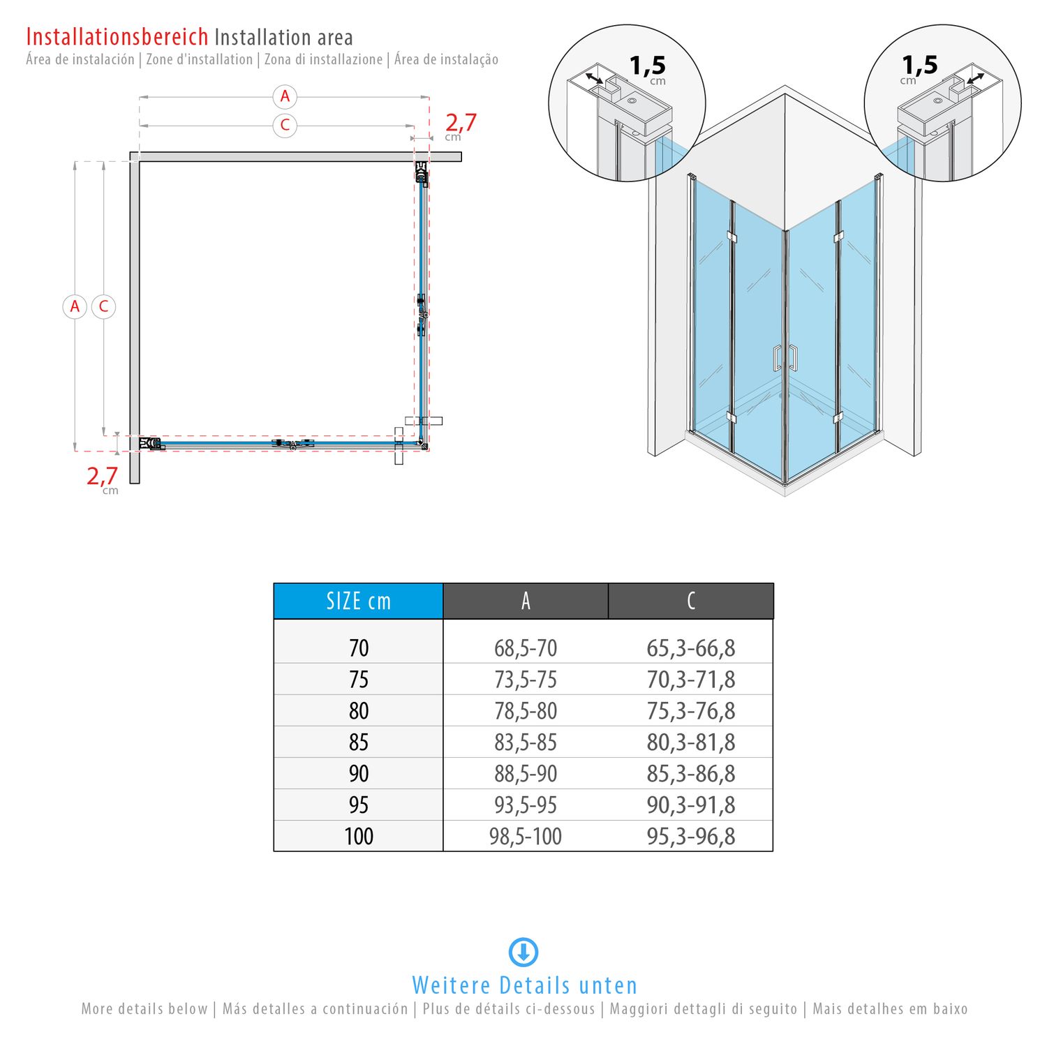 Eckeinstieg Belle mit Falttüren aus 6mm ESG Sicherheitsglas Eckeinstieg Belle mit Falttüren und schwarzen Profilen aus ESG Sicherheitsglas
