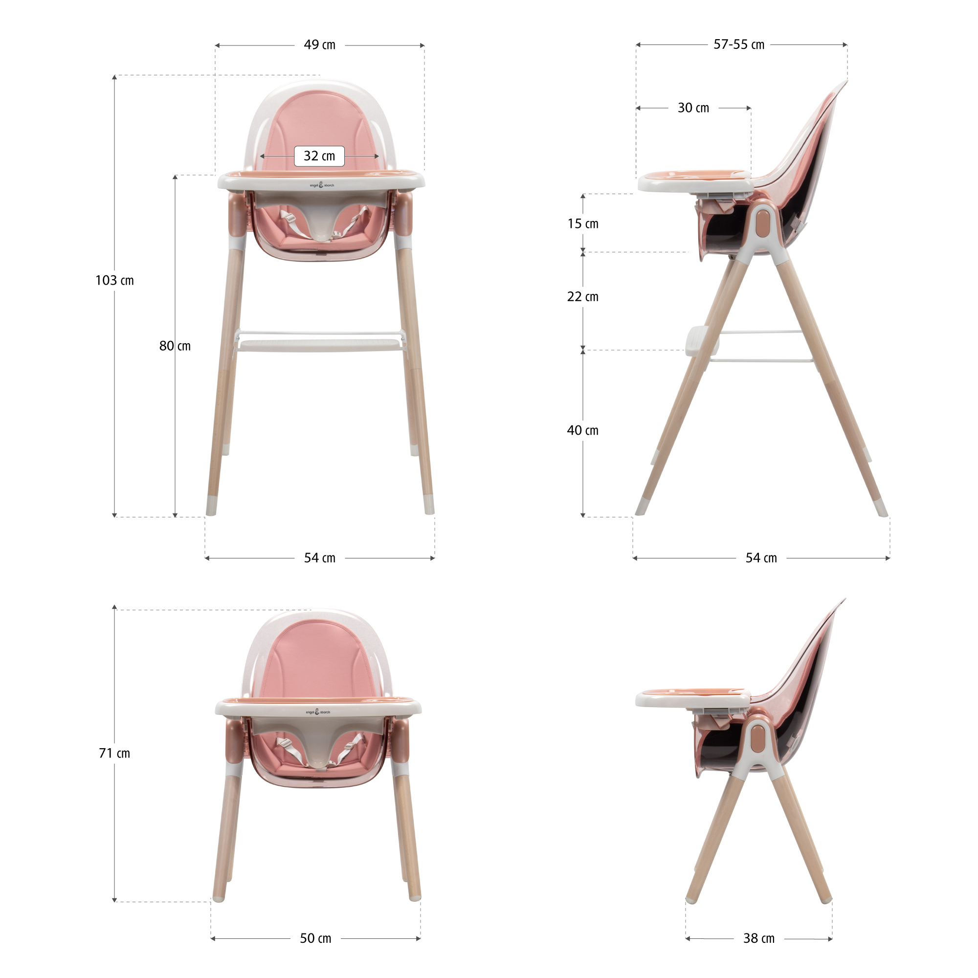 Kinderhochstuhl ARTO Kinderstuhl mit Esstablett und Stuhl Transparent Rosa