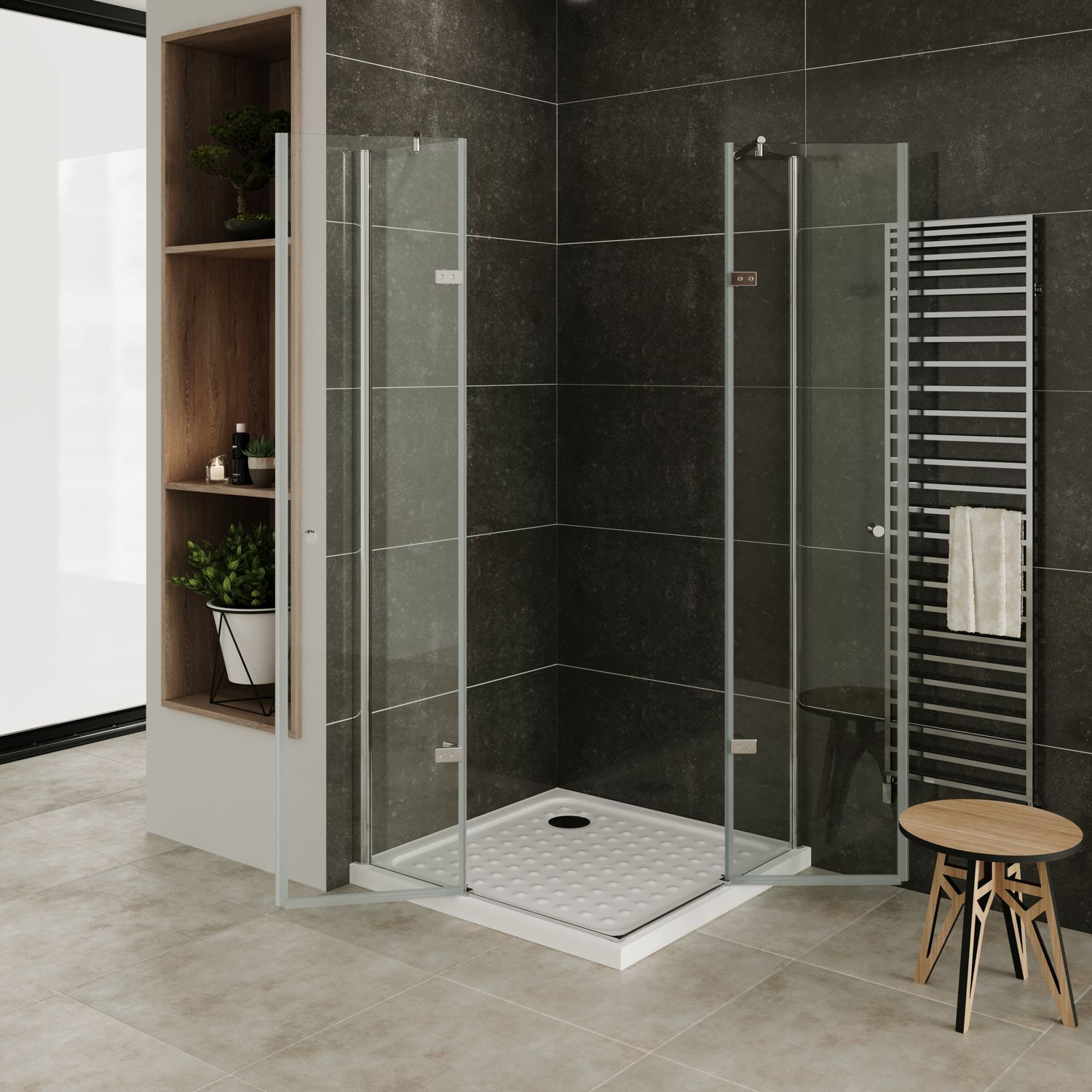 Eckeinstieg Maria mit Klapptüren aus 8 mm ESG Sicherheitsglas