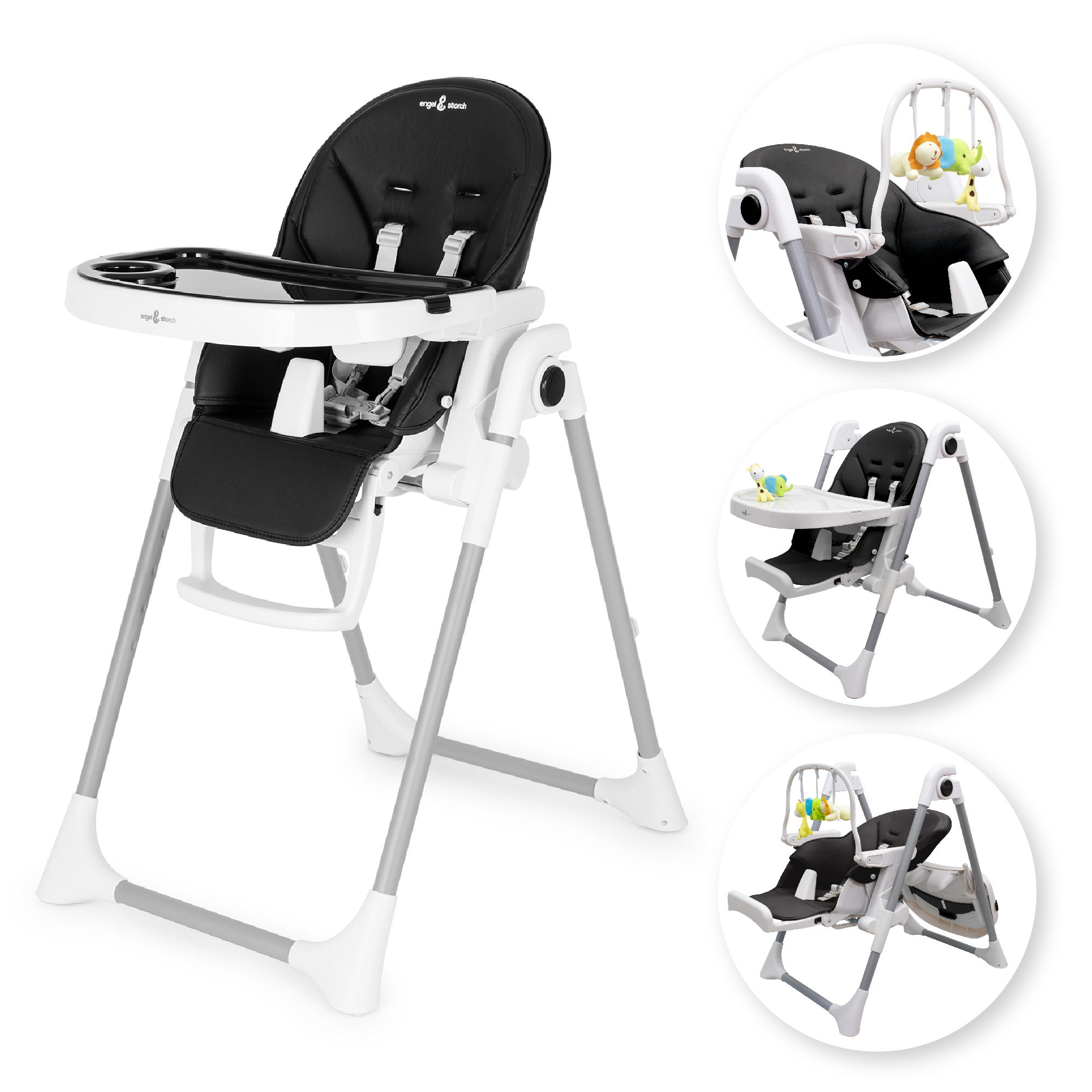 Kinderhochstuhl TANELI Babystuhl Verstellbar Klappbar inkl. Spielebogen Schwarz