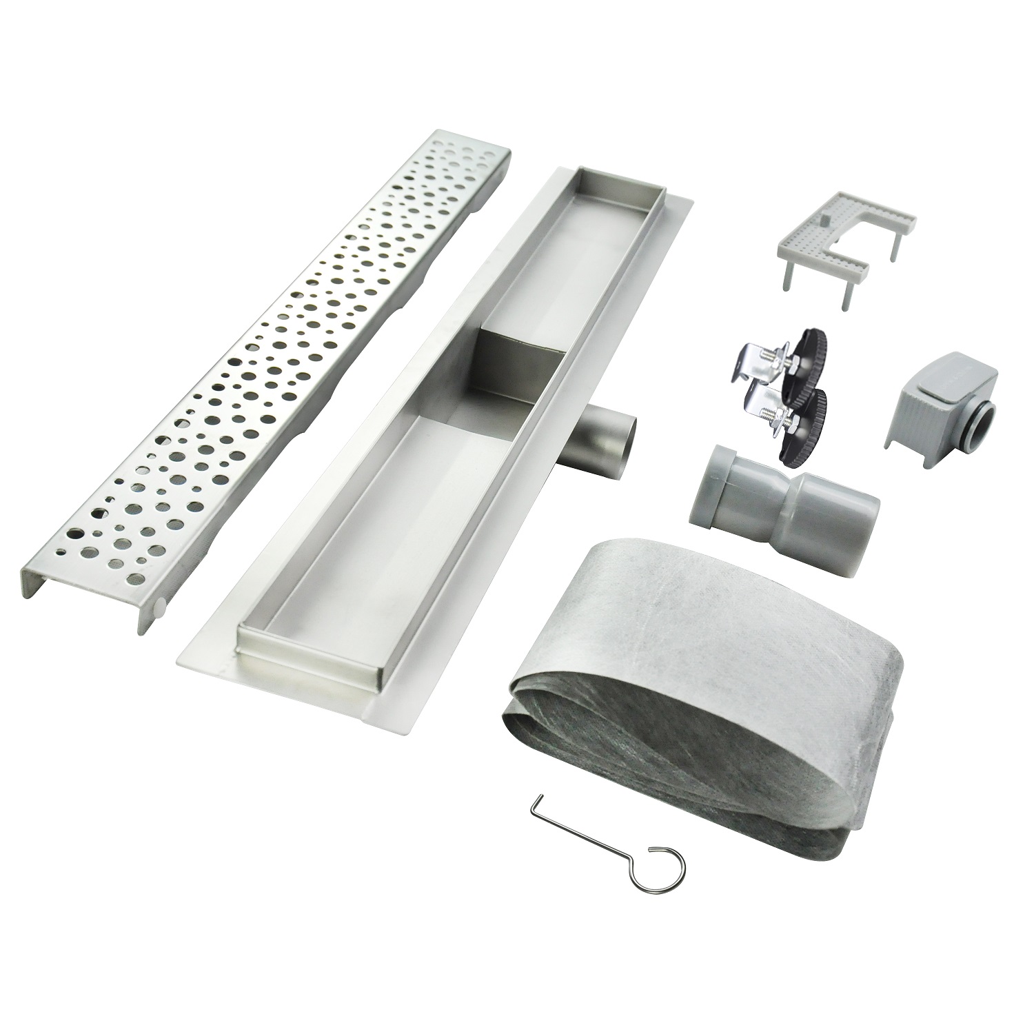 Duschrinne R5 aus Edelstahl für flache Installation mit Tropfenmuster Duschrinne R5 aus Edelstahl für flache Installation mit Tropfenmuster