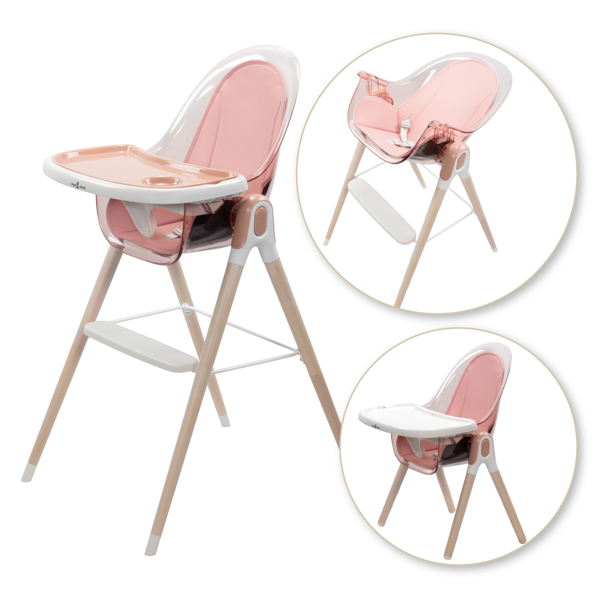 Kinderhochstuhl ARTO Kinderstuhl mit Esstablett und Stuhl Transparent Rosa