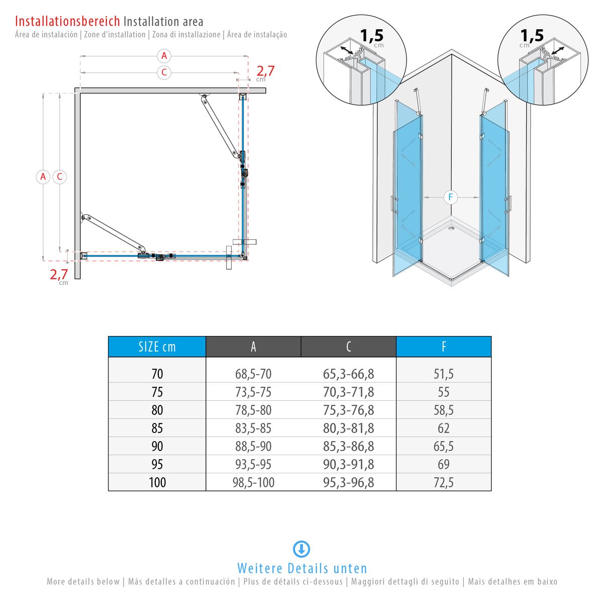 Eckeinstieg Celine mit Klapptüren aus ESG Sicherheitsglas