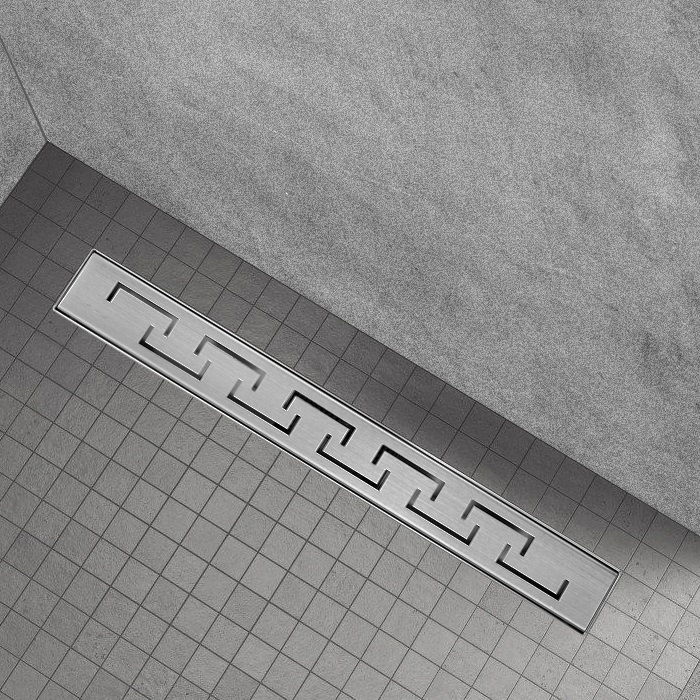 Duschrinne R4 aus Edelstahl für flache Installation mit griechischem Muster