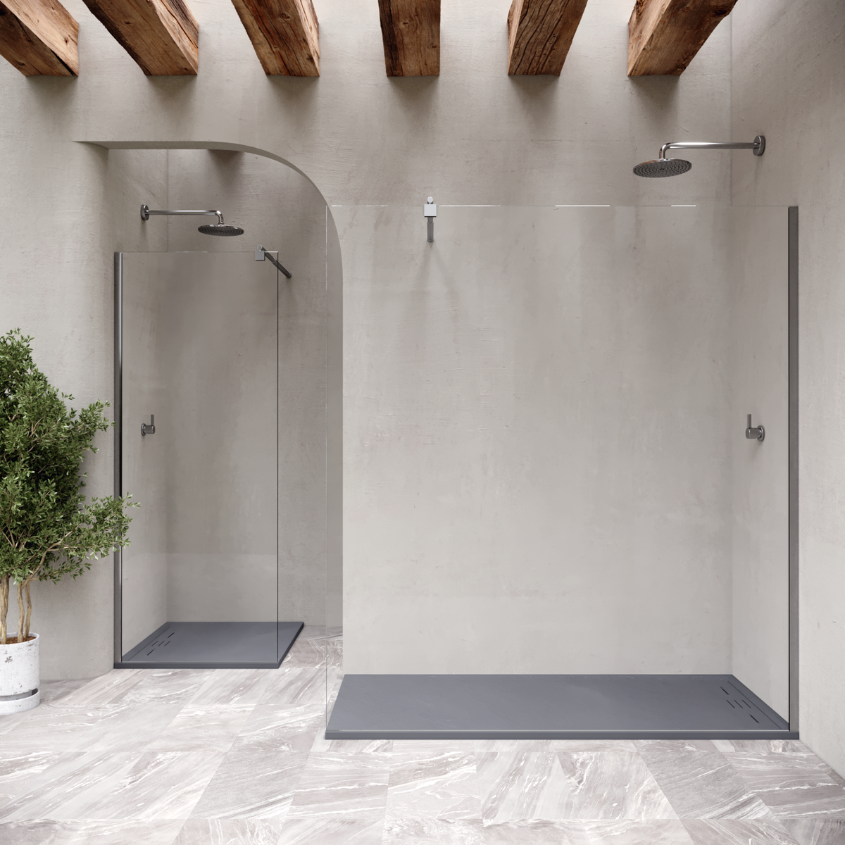 SMC Duschwanne Hiemal in Schieferoptik inkl. Ablaufgarnitur Grau 90x100 cm