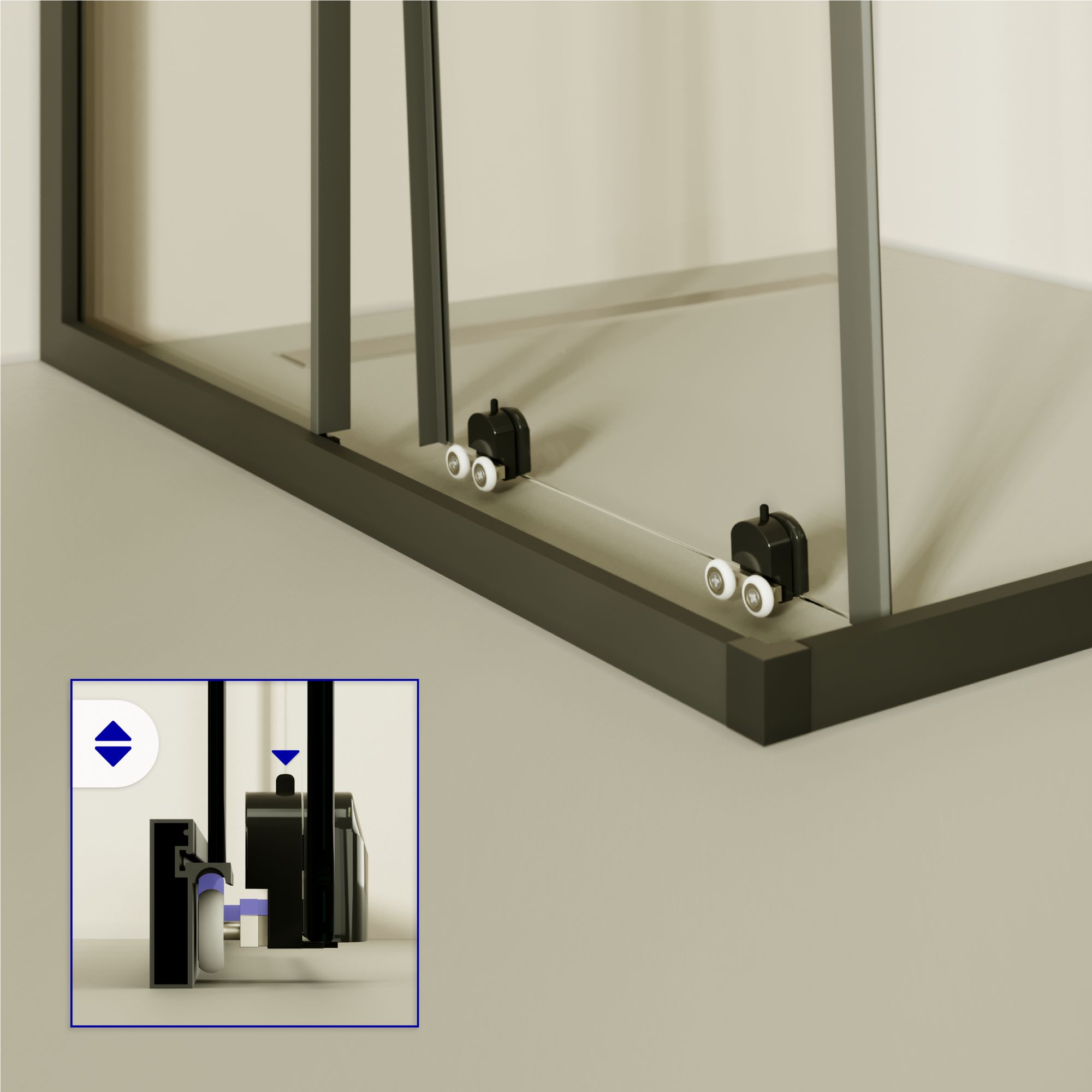 Eckeinstieg Danielle mit Schiebetüren aus schwarz kariertem ESG Sicherheitsglas