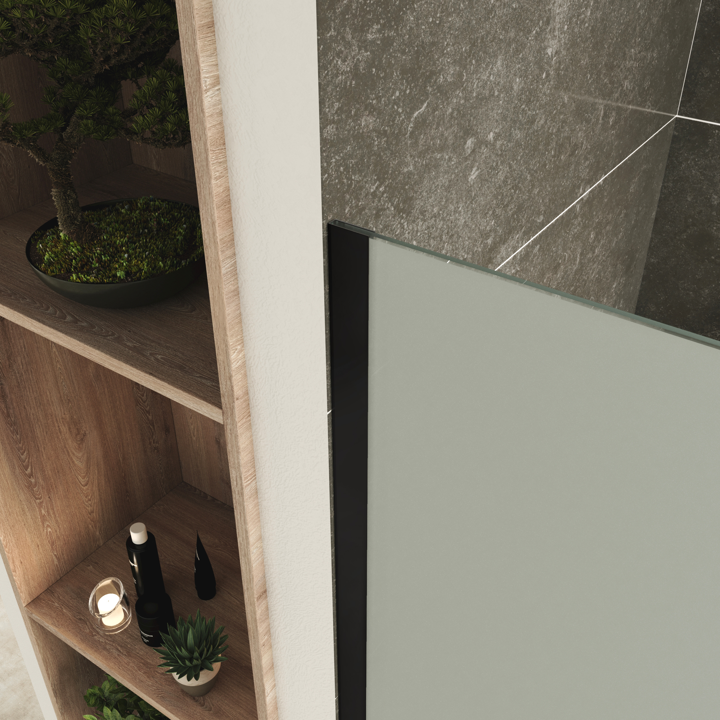 Walk In Dusche FIONA BLACK aus 10 mm starkem satiniertem ESG Sicherheitsglas 90x200 cm