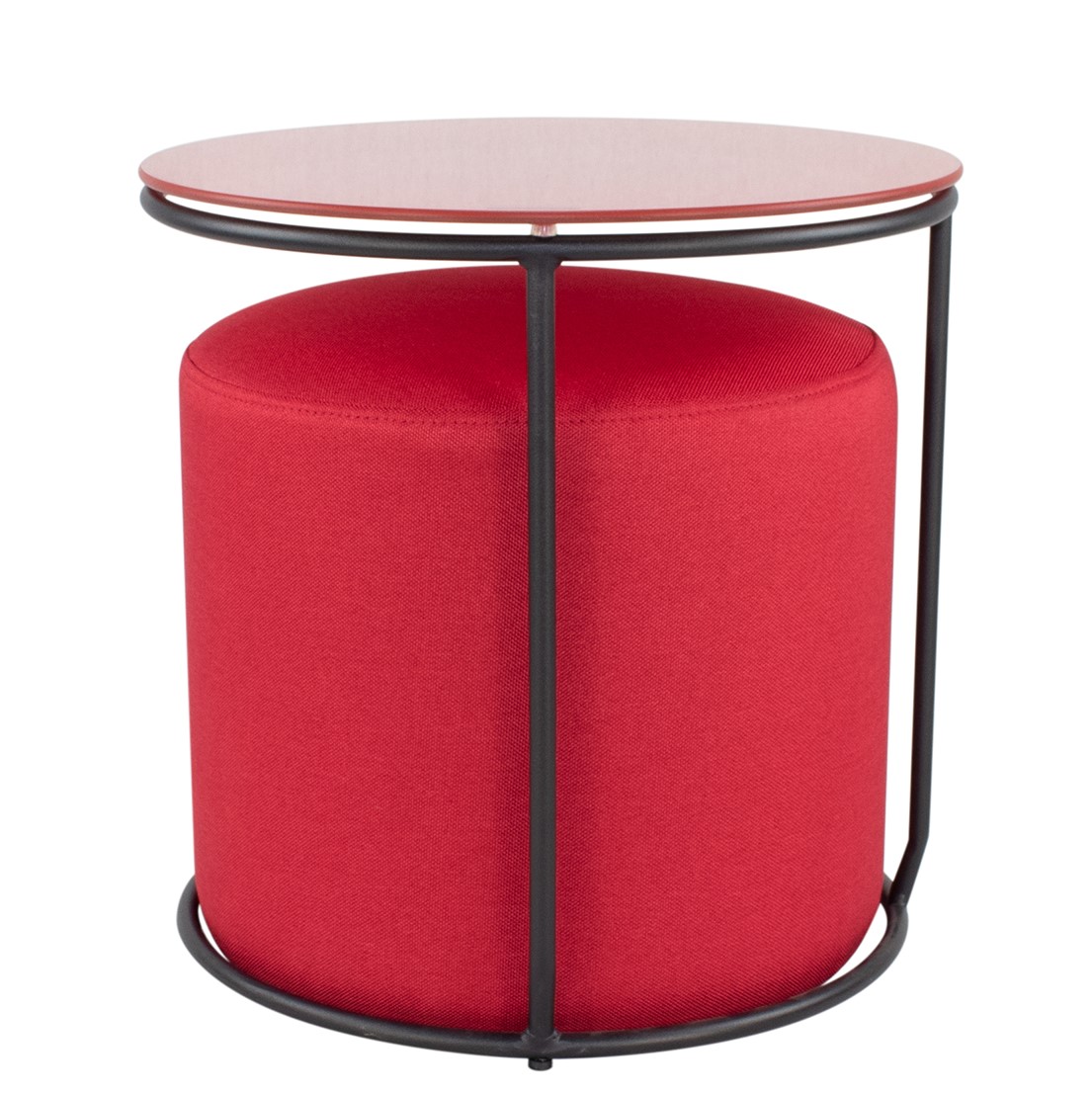 Beistelltisch mit Hocker JASPER runder Couchtisch 40x40 cm Schwarz-Rot N6