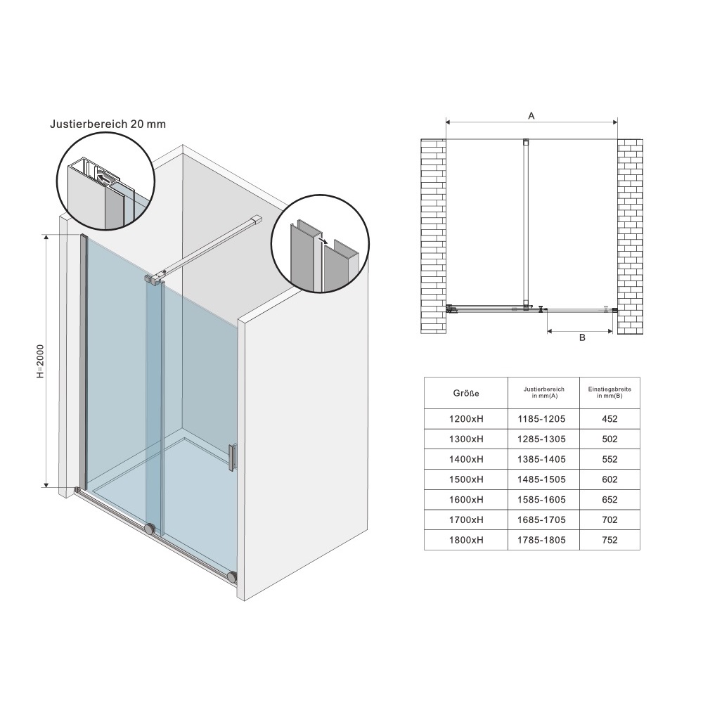 Schiebetür Duschabtrennung NADINE für Duschnische Duschtür Nischenschiebetür in Chrom 8mm ESG Sicherheitsglas Klarglas 120x200 cm Schiebetür Duschabtrennung NADINE für Duschnische Duschtür Nischenschiebetür in Black 8mm ESG Sicherheitsglas Klarglas 180x200 cm