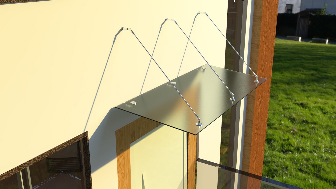 Glasvordach Edelstahl Türvordach Glas Halterung Haustür Satiniert VSG 200x90cm 3 Halterungen