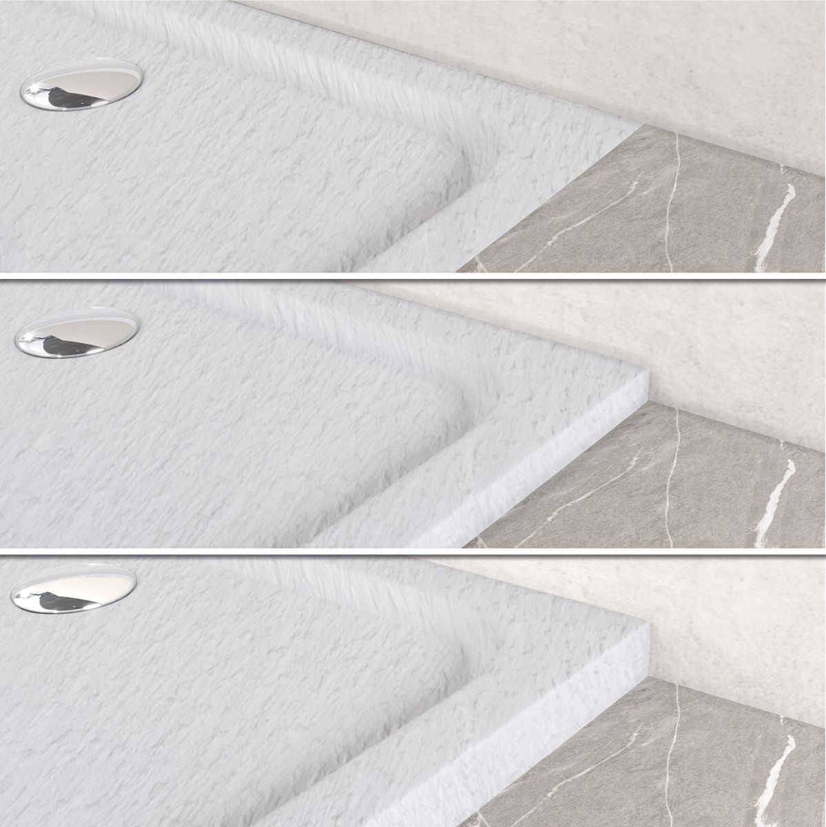 Duschwanne Shimmer STONE aus Sanitäracryl inkl. Ablaufgarnitur - Weiß 95x95 cm