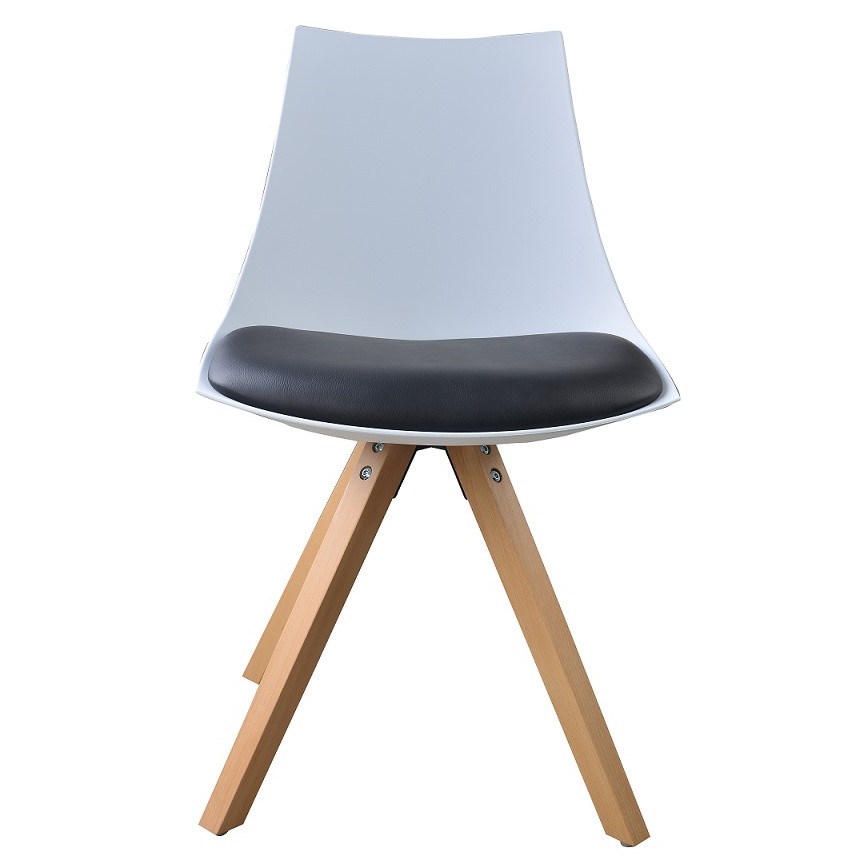 Esszimmerstuhl Gusto Weiß-Schwarz Küchenstuhl aus Holz mit Sitzschale + Sitzkissen aus Kunstleder Esszimmerstuhl Gusto Weiß-Schwarz Küchenstuhl aus Holz mit Sitzschale + Sitzkissen aus Kunstleder 8 Stück