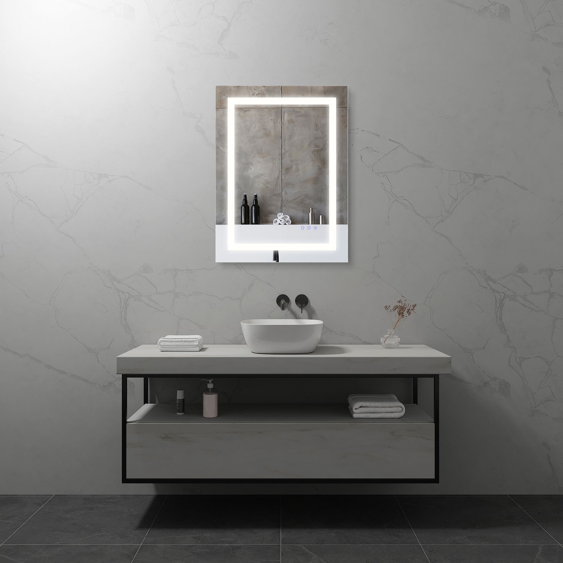 LED Badezimmer Spiegel Oblong mit dimmbarer Beleuchtung, Antibeschlag-Funktion und Farbwechsel