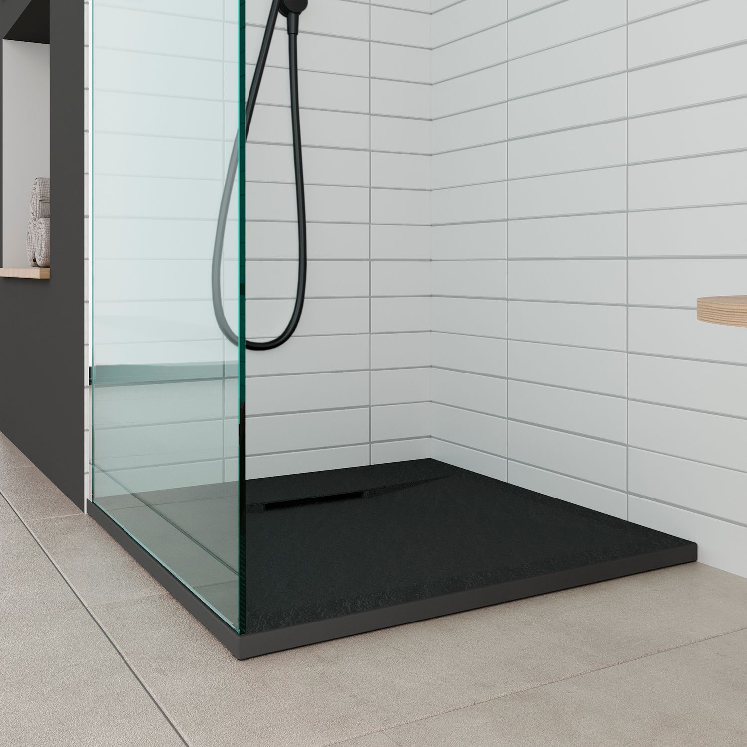 SMC Duschwanne Polar 80x80 cm, Duschtasse in Steinoptik inkl. Ablaufgarnitur - Schwarz SMC Duschwanne Polar 90x90 cm, Duschtasse in Steinoptik inkl. Ablaufgarnitur - Schwarz