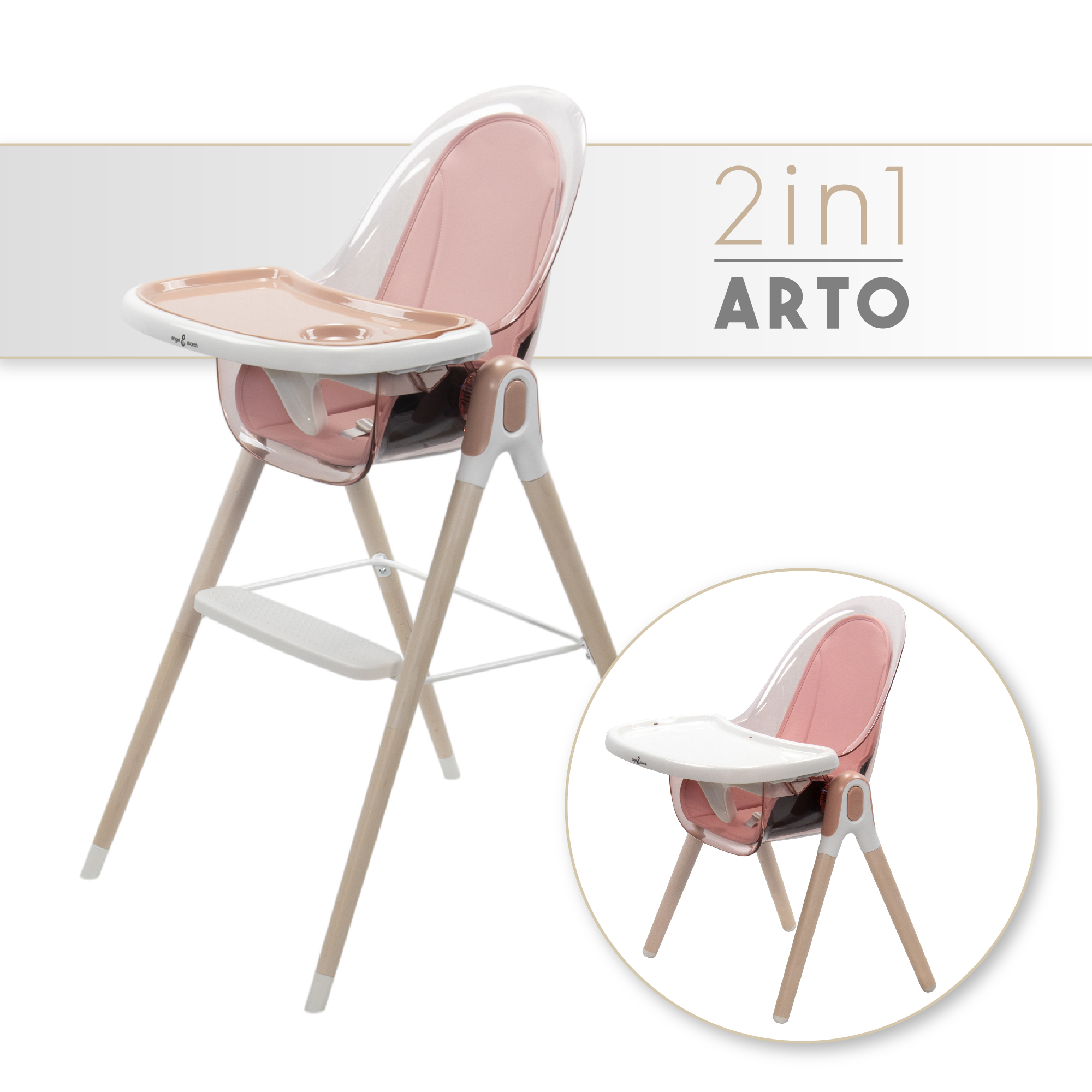 Kinderhochstuhl ARTO Kinderstuhl mit Esstablett und Stuhl Transparent Rosa