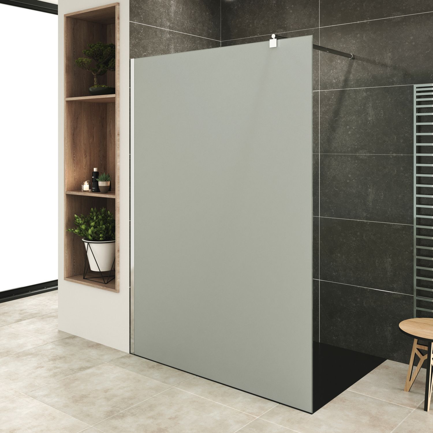 Walk In Dusche Fiona aus 10 mm starkem satiniertem ESG Sicherheitsglas und Edelstahl Profil Walk In Dusche Fiona aus 10 mm starkem satiniertem ESG Sicherheitsglas und Edelstahl Profil