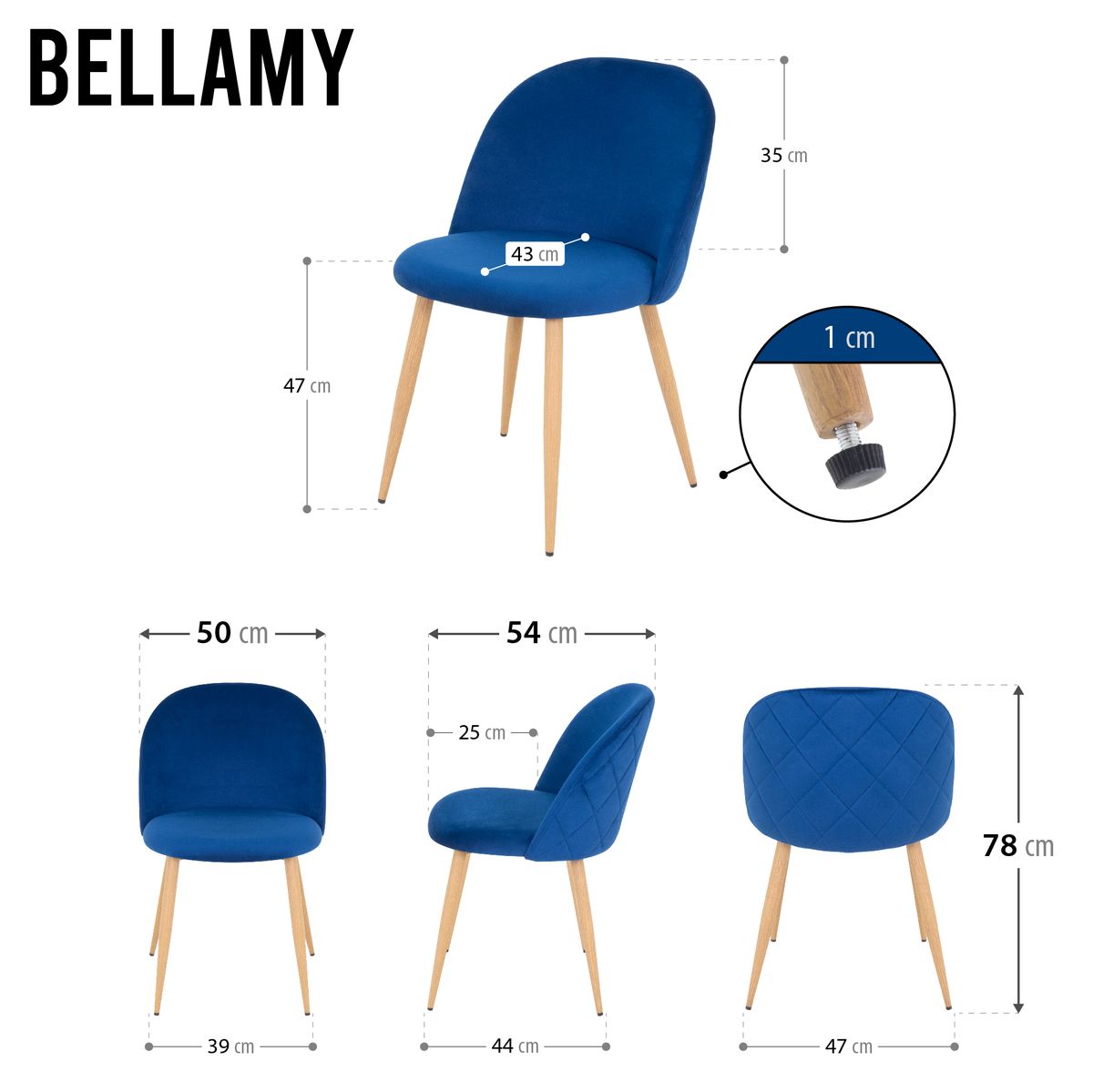 Esszimmerstuhl Wohnzimmerstuhl Bellamy Blau-Holz aus Samt Velour Esszimmerstuhl Wohnzimmerstuhl Bellamy Blau-Holz aus Samt Velour