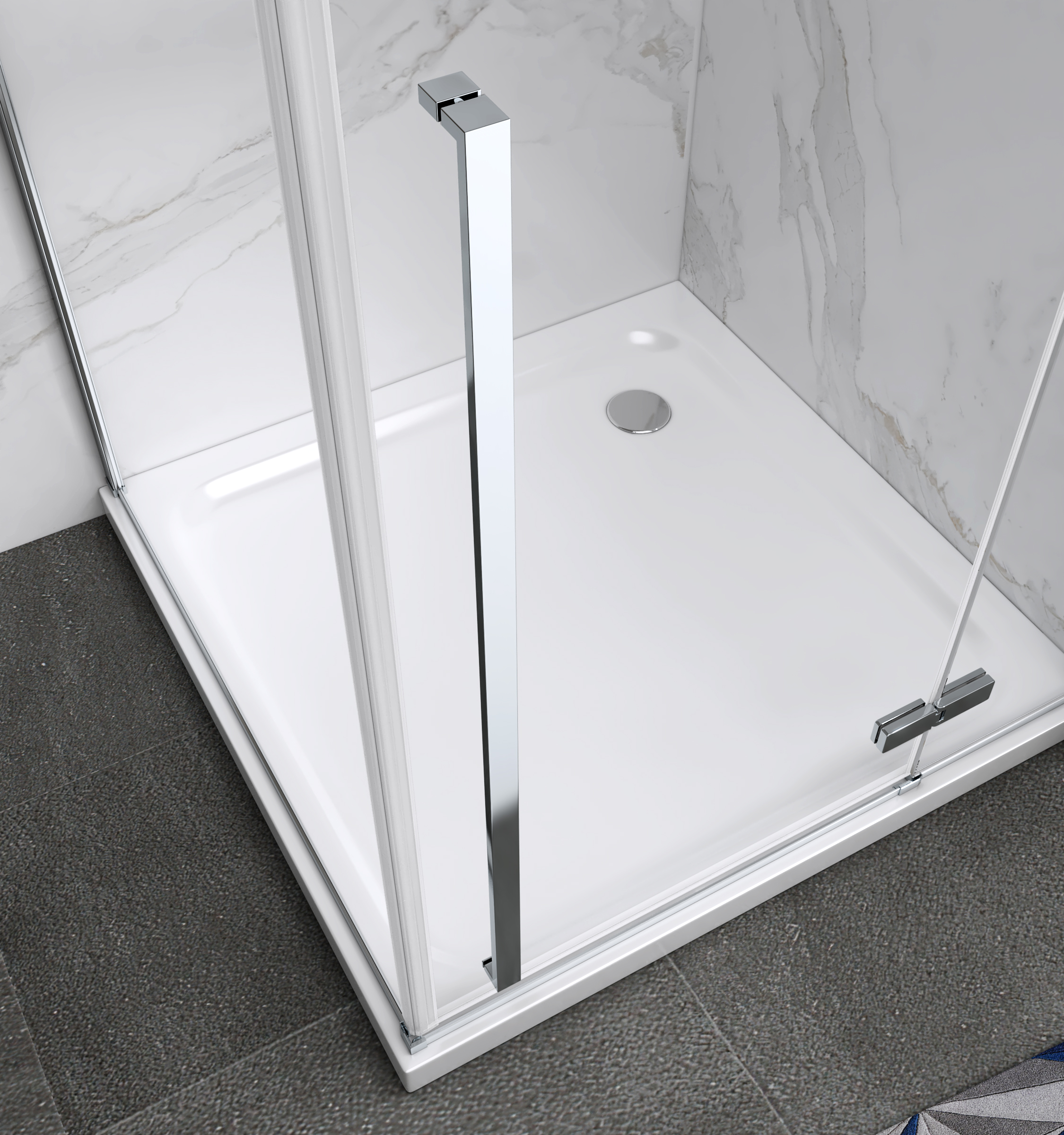 Eckeinstieg Jayla mit Drehtüren und verchromten Profilen aus ESG Sicherheitsglas 190 cm-90x90 cm