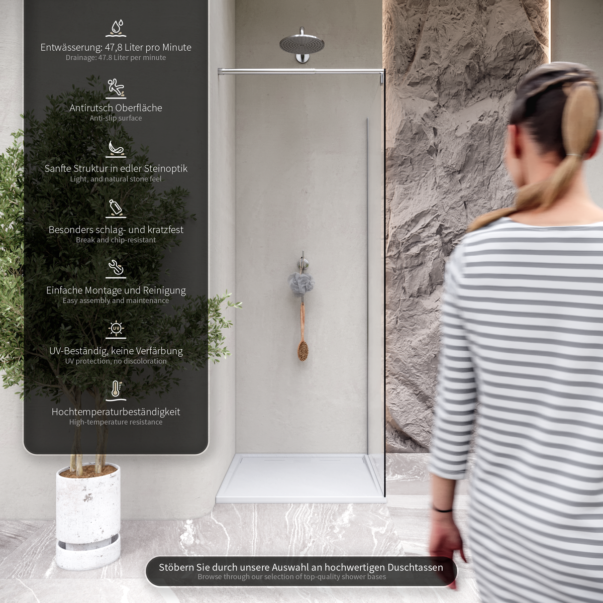 SMC Duschwanne Hiemal in Schieferoptik inkl. Ablaufgarnitur Weiß SMC Duschwanne Hiemal in Schieferoptik inkl. Ablaufgarnitur Weiß 90x100 cm