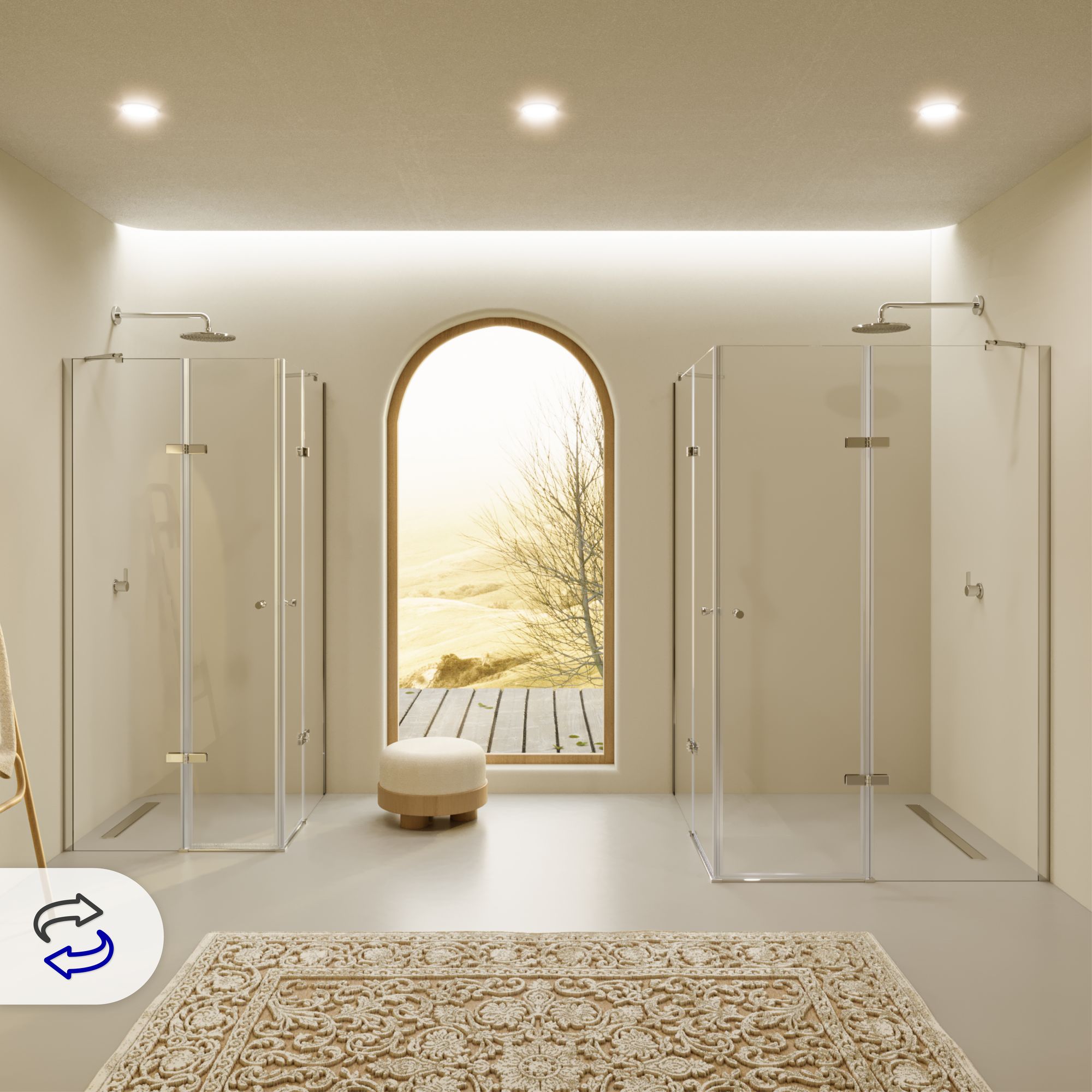 Eckeinstieg Alice mit Klapptüren aus ESG Sicherheitsglas