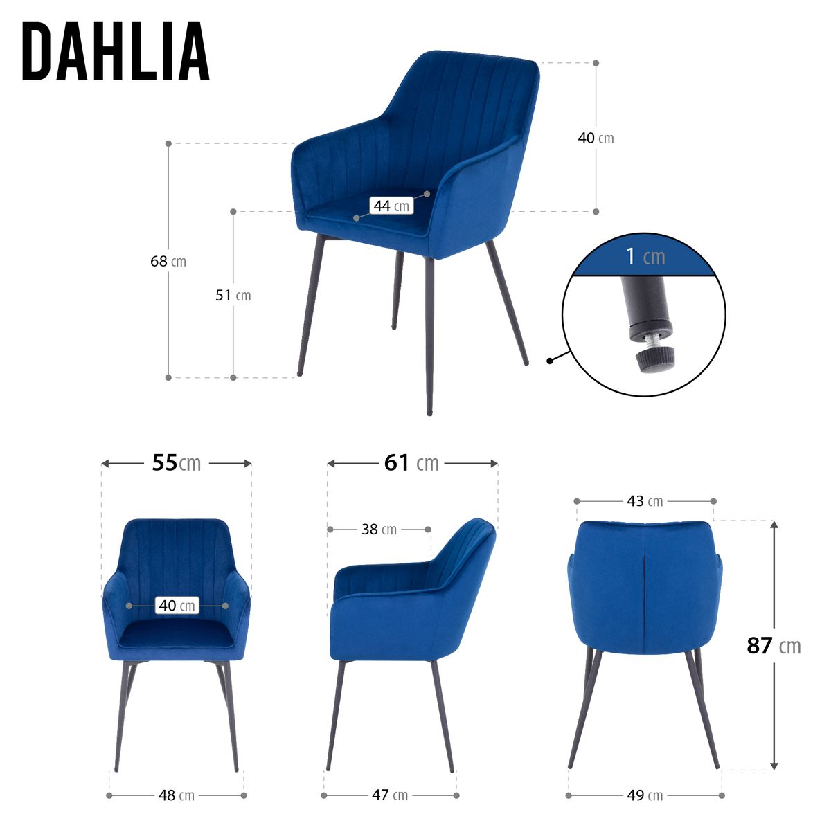 Esszimmerstuhl Wohnzimmerstuhl Dahlia Blau aus Kunstleder 8 Stühle