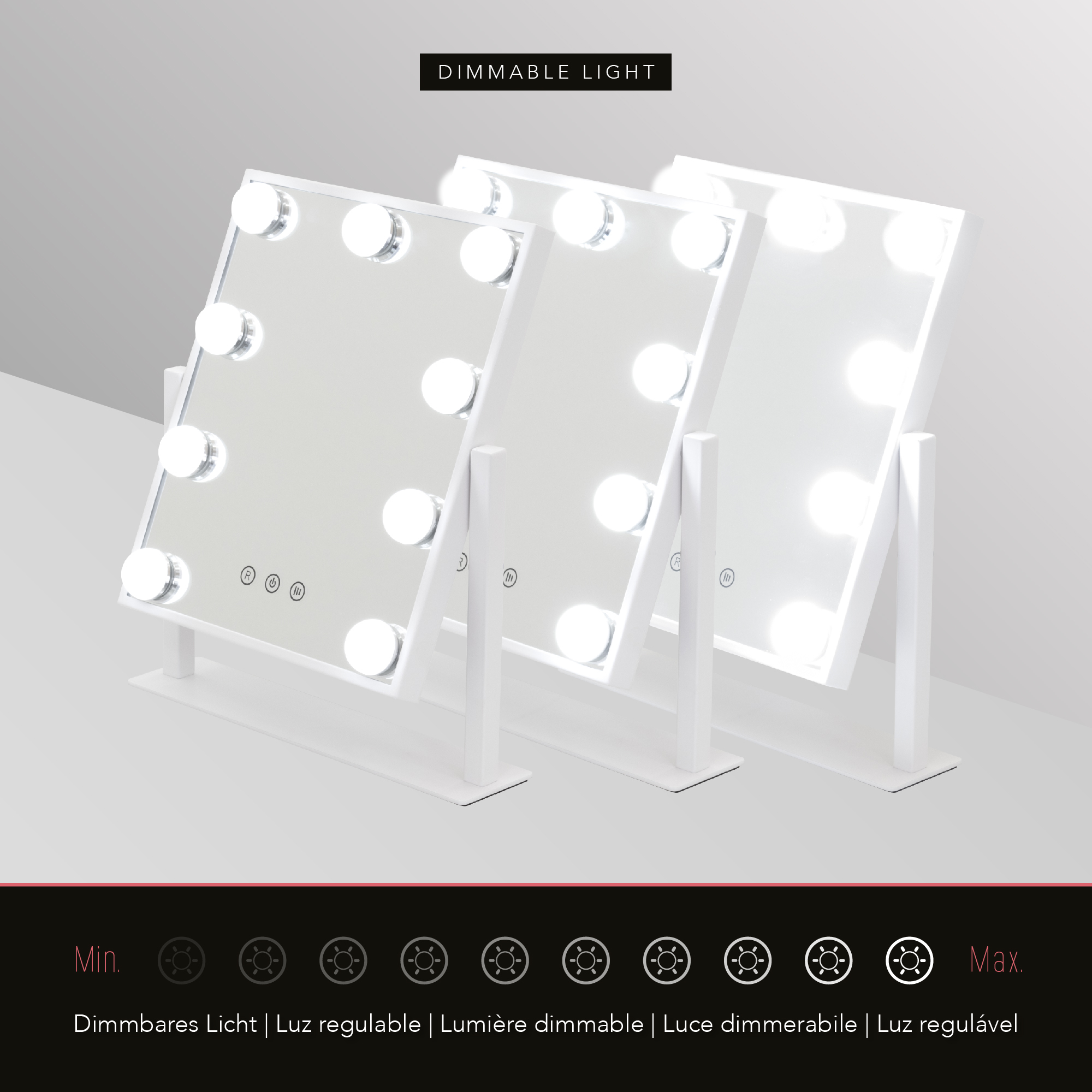 Schminkspiegel Bulb TINY mit 9 dimmbaren LED-Lampen Weiß Schminkspiegel Bulb TINY mit 9 dimmbaren LED-Lampen Weiß