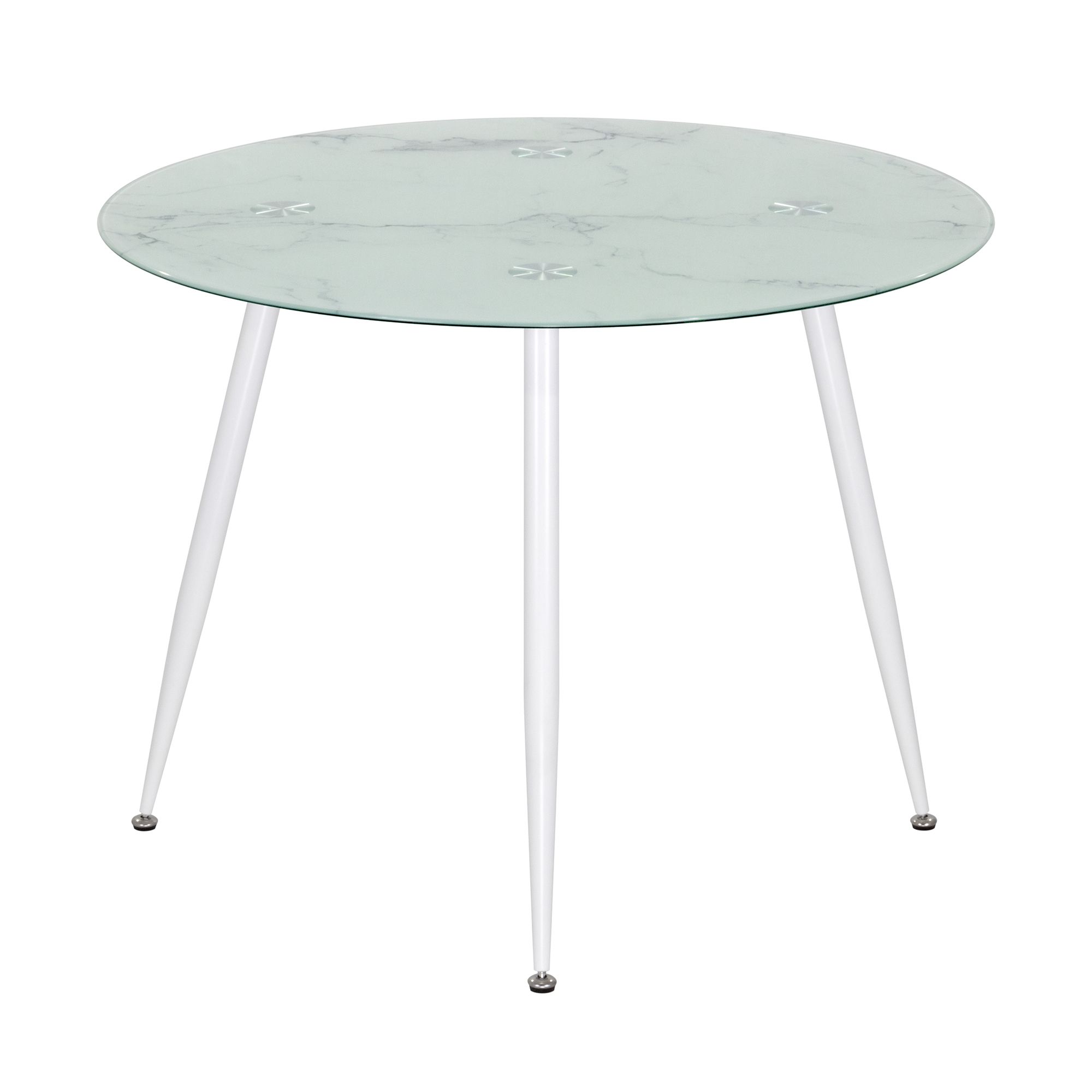 Esszimmer-Tisch CORIN | Tischplatte: Glas in weißer Marmor Optik | Beine: Weiß 80 cm