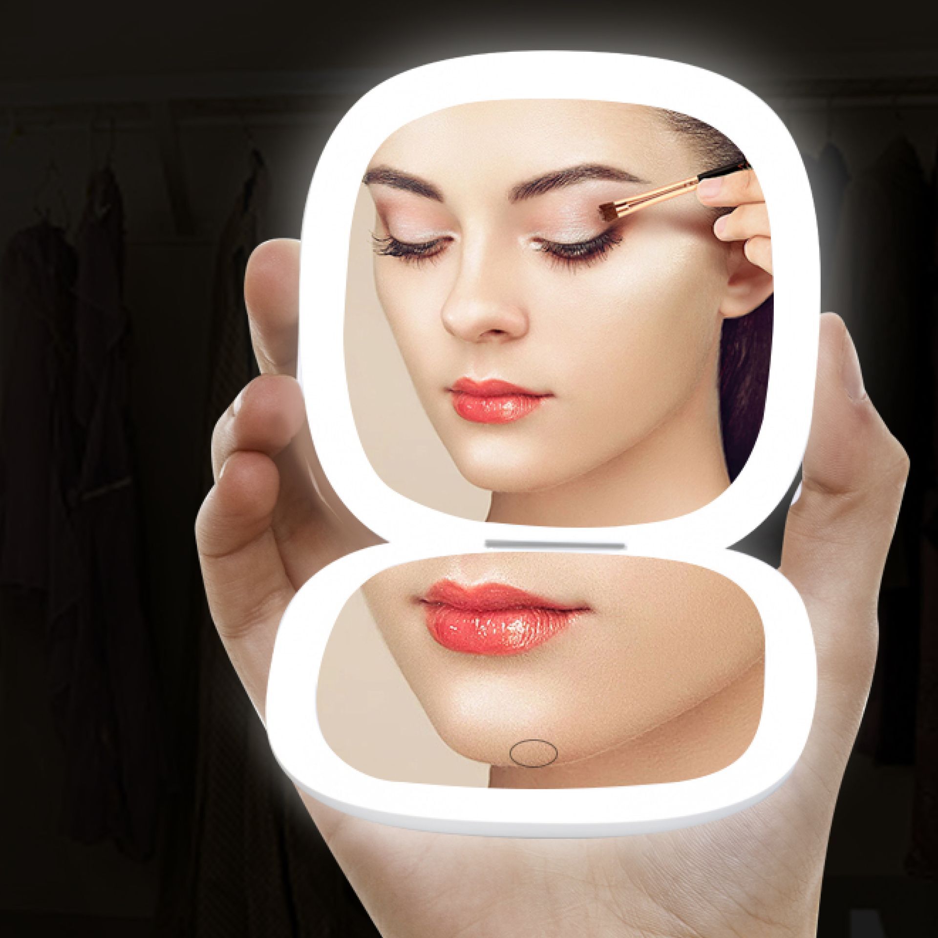 Tragbarer Schminkspiegel MakeUp POCKET mit LED-Lichtstreifen Weiß Tragbarer Schminkspiegel MakeUp POCKET mit LED-Lichtstreifen Roségold