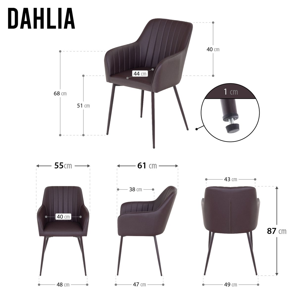 Esszimmerstuhl Wohnzimmerstuhl Dahlia Braun aus Kunstleder 8 Stühle