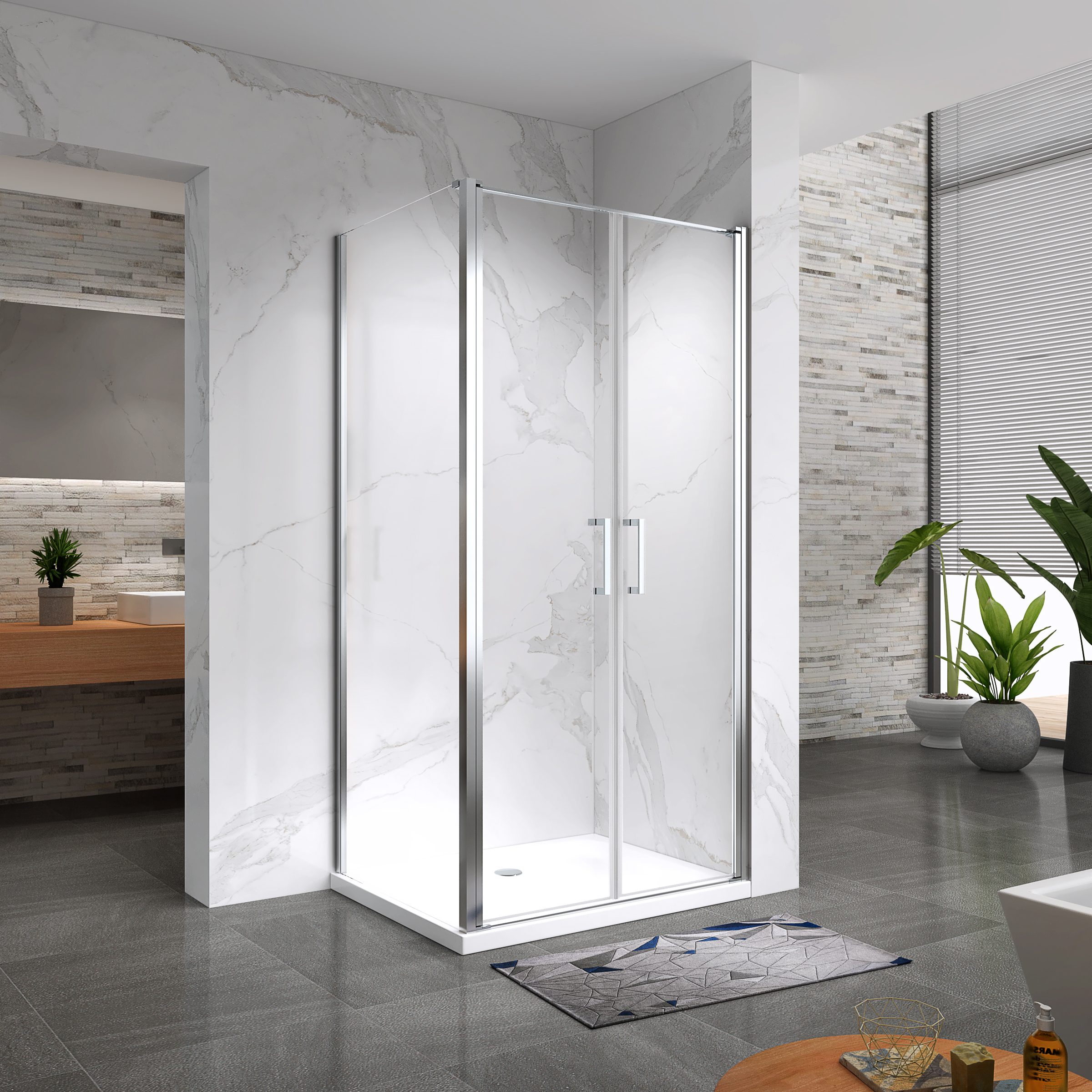 Fronteinstieg LARA mit Pendeltüren aus 6mm ESG Sicherheitsglas 195 cm 98-101 cm 70 cm