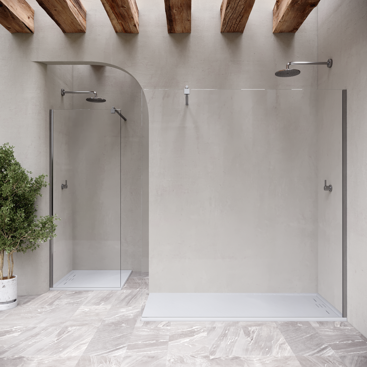 SMC Duschwanne Hiemal in Schieferoptik inkl. Ablaufgarnitur Weiß 90x100 cm