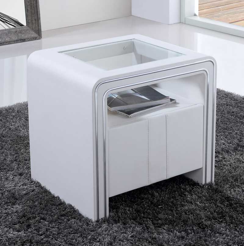 Nachttisch Kommode Nachtkonsole Weiß aus hochwertigem Kunstleder - S85 Nachttisch Kommode Nachtkonsole Weiß aus hochwertigem Kunstleder - S85